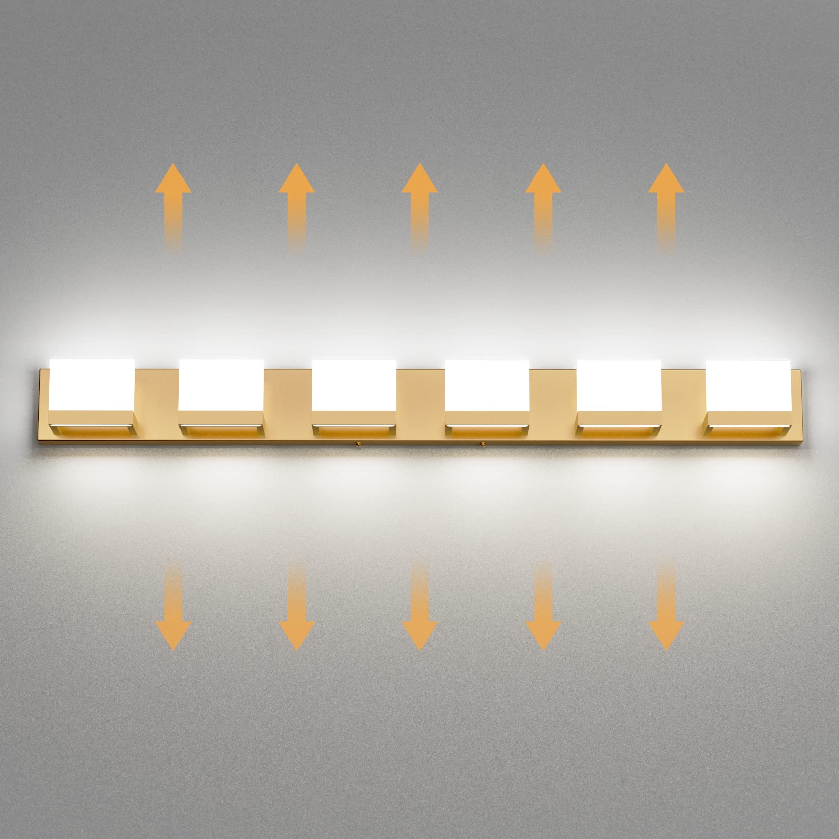Tipace Gold LED Vanity Lights - 6 Lights Up and Down Wall Fixture, Matte Gold Aluminum, 6000K Brightness, Model 1103
