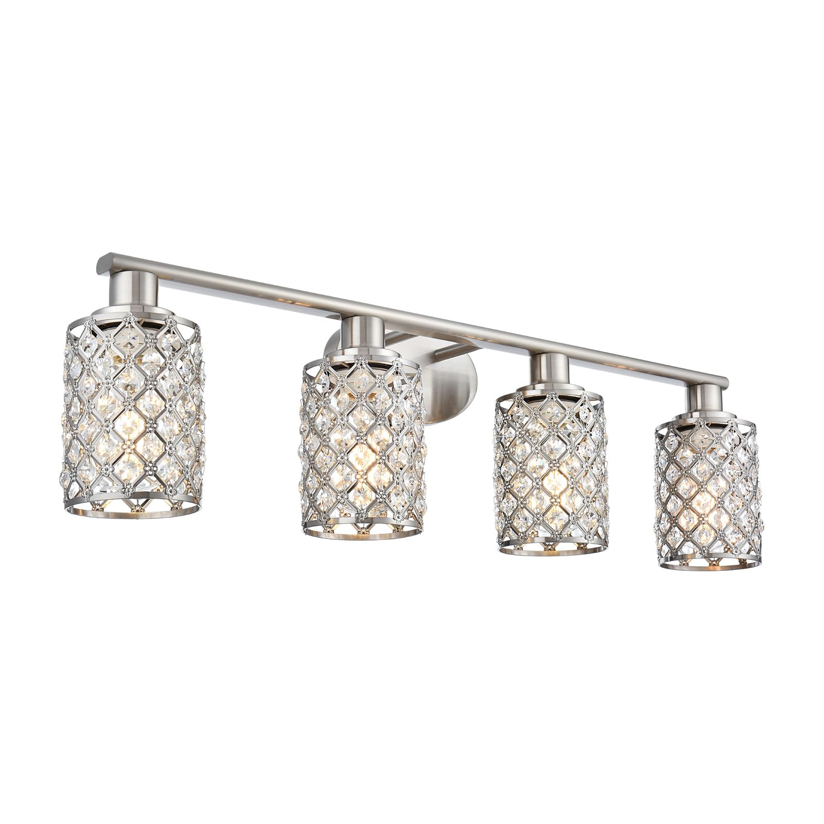 4 Light Bathroom Light Fixtures, Modern Farmhouse Vanity Light,Brushed Nickel Bathroom Lights Over Mirror,Crystal Vanity Lighting Fixtures For Bathroom,Powder Room
