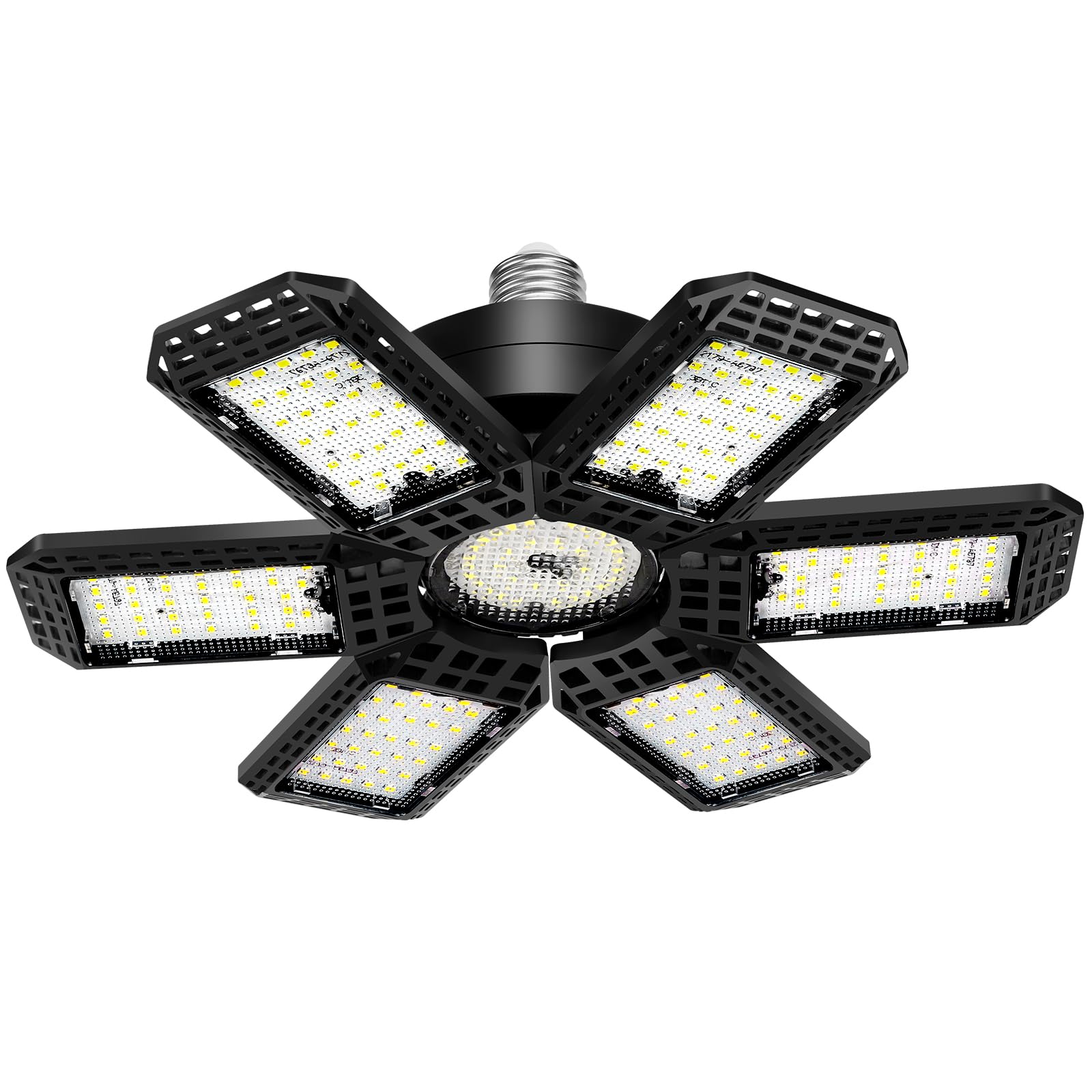 AUDLES Garage Light, 200W 20000LM LED Shop Light, 6+1 Deformable Panels, E26/E27 Socket, Black, Model WallLight-1