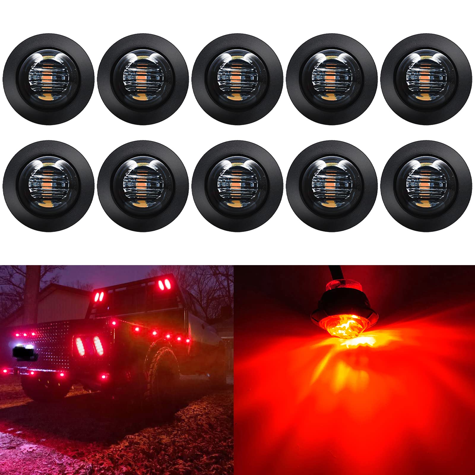 Keing 10 Pack Sealed Waterproof Mini Round 3/4 Inch Red Led Marker Lights Signal Light 12V For Trailer Truck Bus Pickup Van Atv