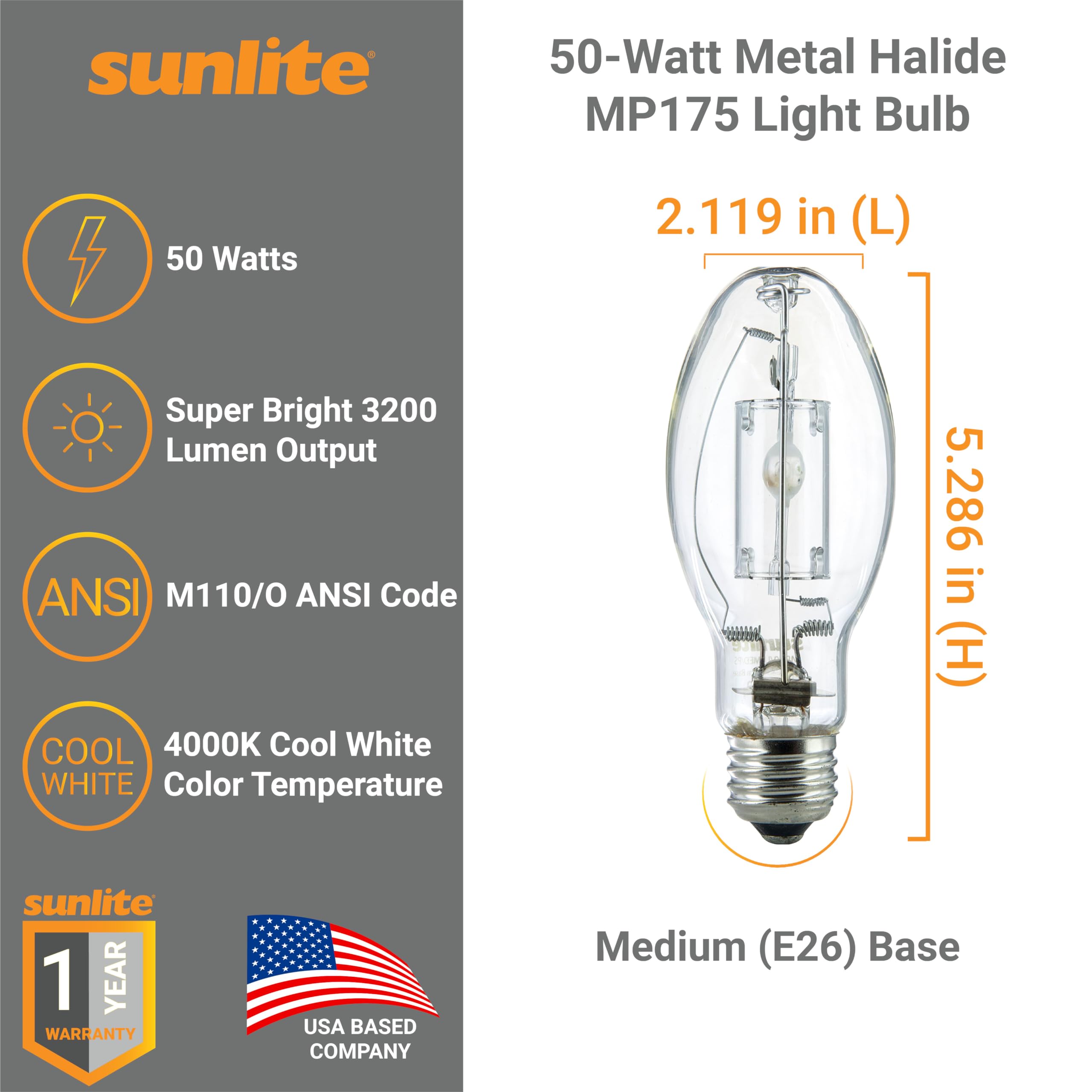 Sunlite Metal Halide Lamp 50W Clear Glass 03638-SU 1 Count