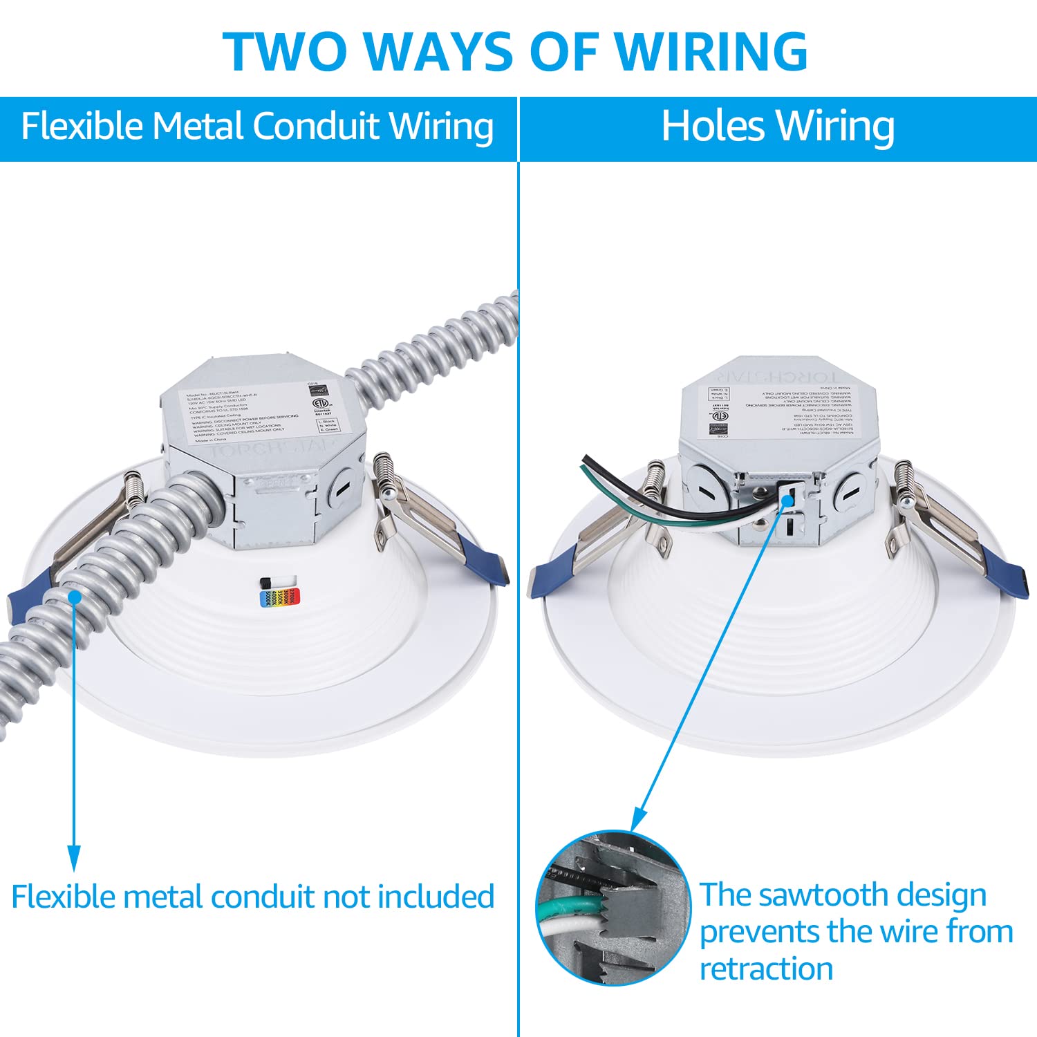 TORCHSTAR 6 Inch LED Recessed Lighting, 5CCT Dimmable, Anti-Glare, ETL Rated, Aluminum, White, Model 88395