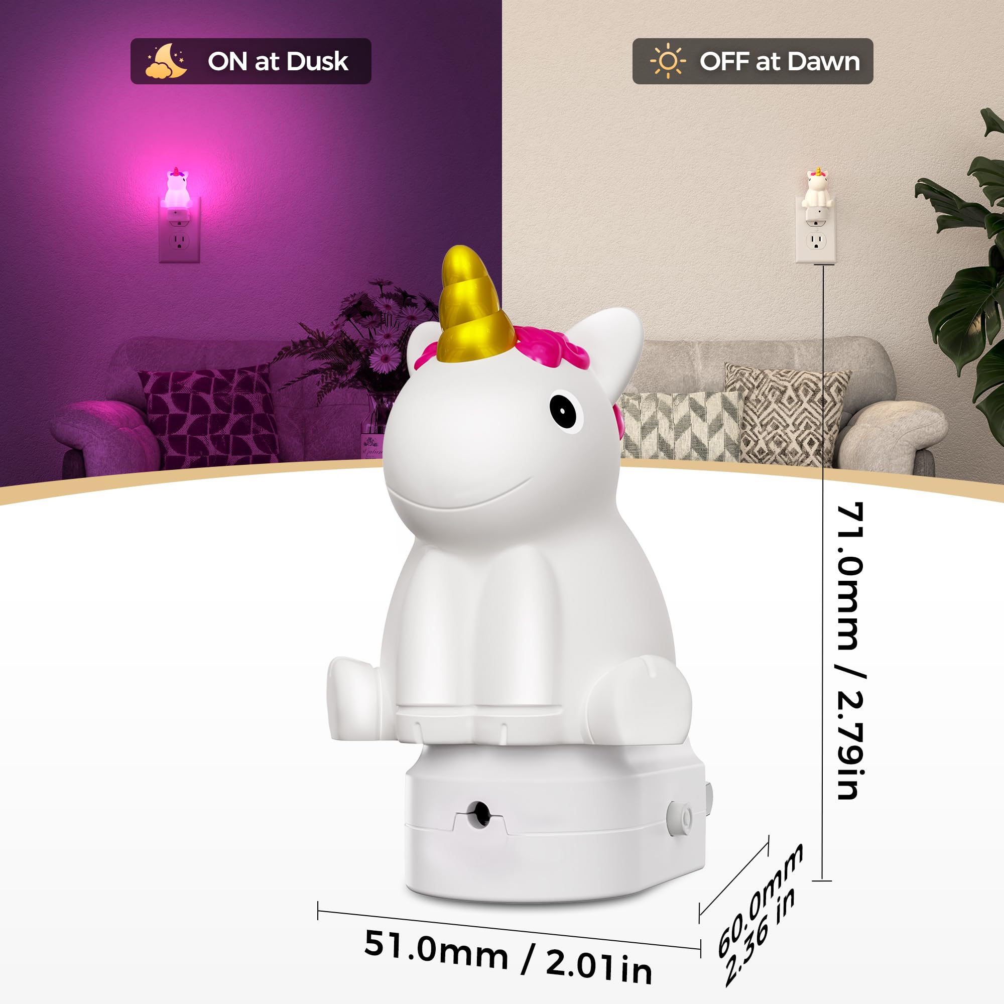 Doresshop Led Night Light For Kids[2 Pack]  3D Cute Unicorn Night Lights Plug Into Wall With Dusk To Dawn Sensor  Rgb+Soft White 3000K Night Light  Christmas Birthday Gift For Kids  Room Decor