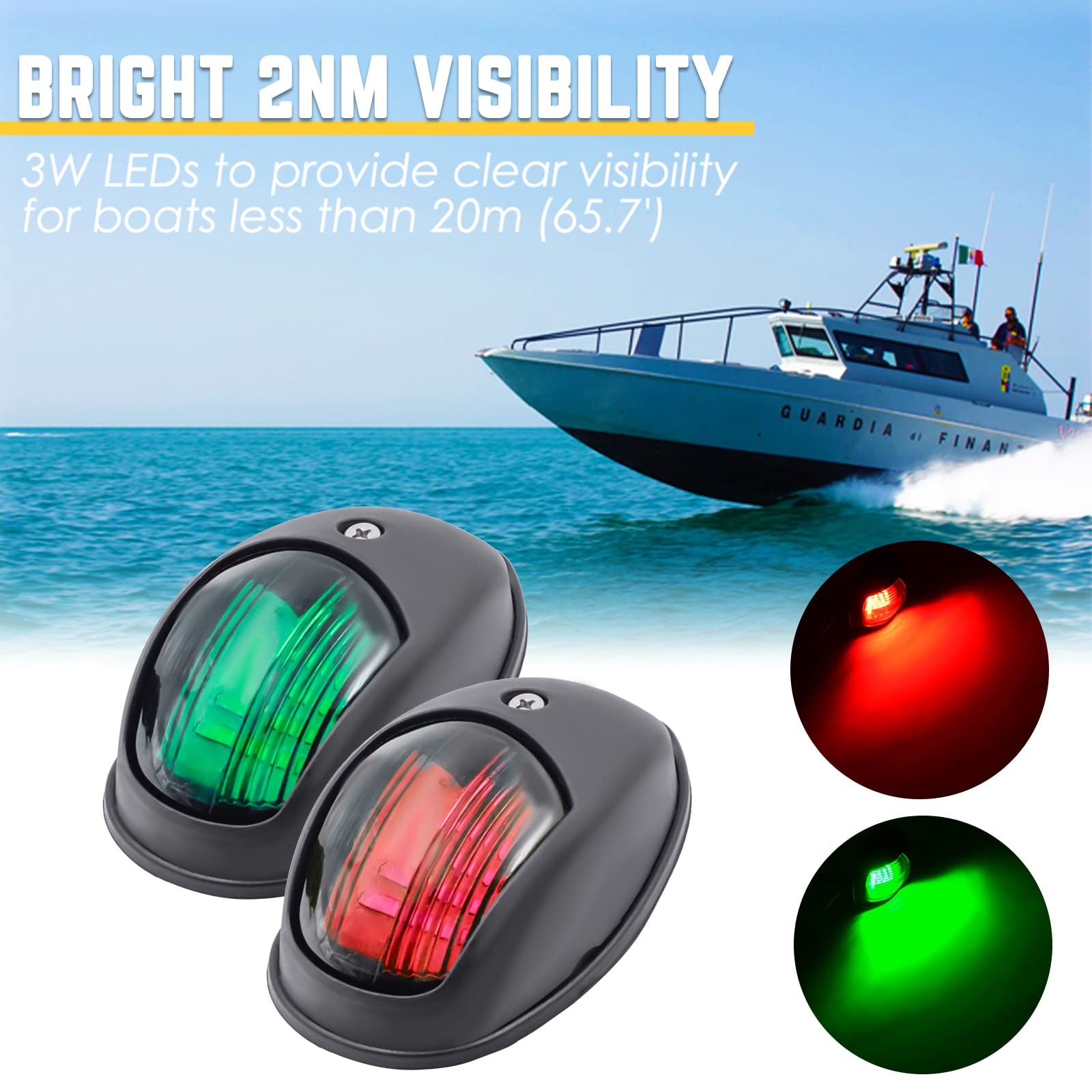 Acelane LED Boat Bow & Sidelights - Red & Green, 12V IP65 Waterproof for Marine, Pontoon, Skeeter, Power & Fishing Boats