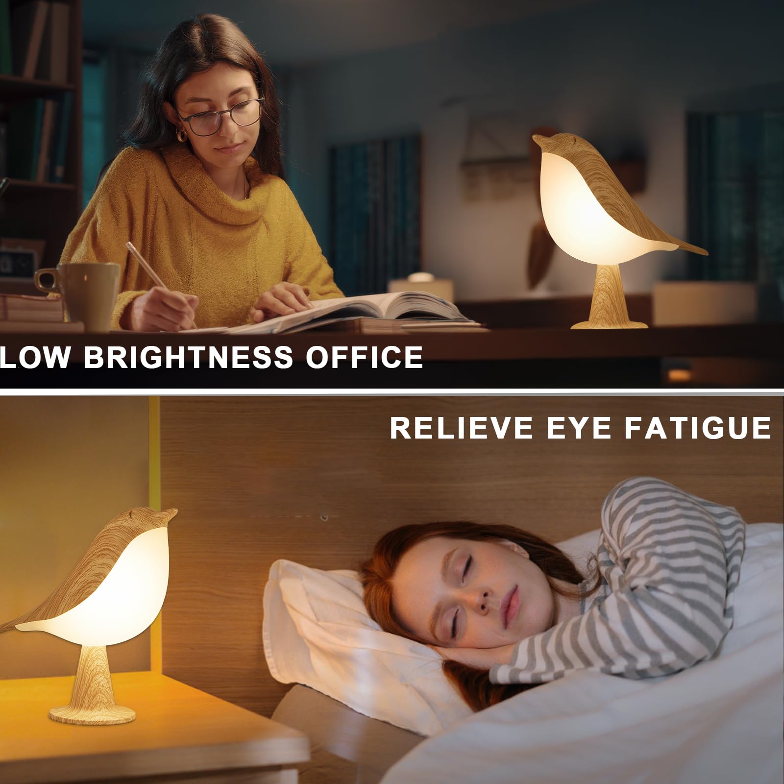 Vquand Small Bird Table Lamp - 2600 Mah Cordless Touch Night Light, 3 Color Rechargeable Bedside Lamp