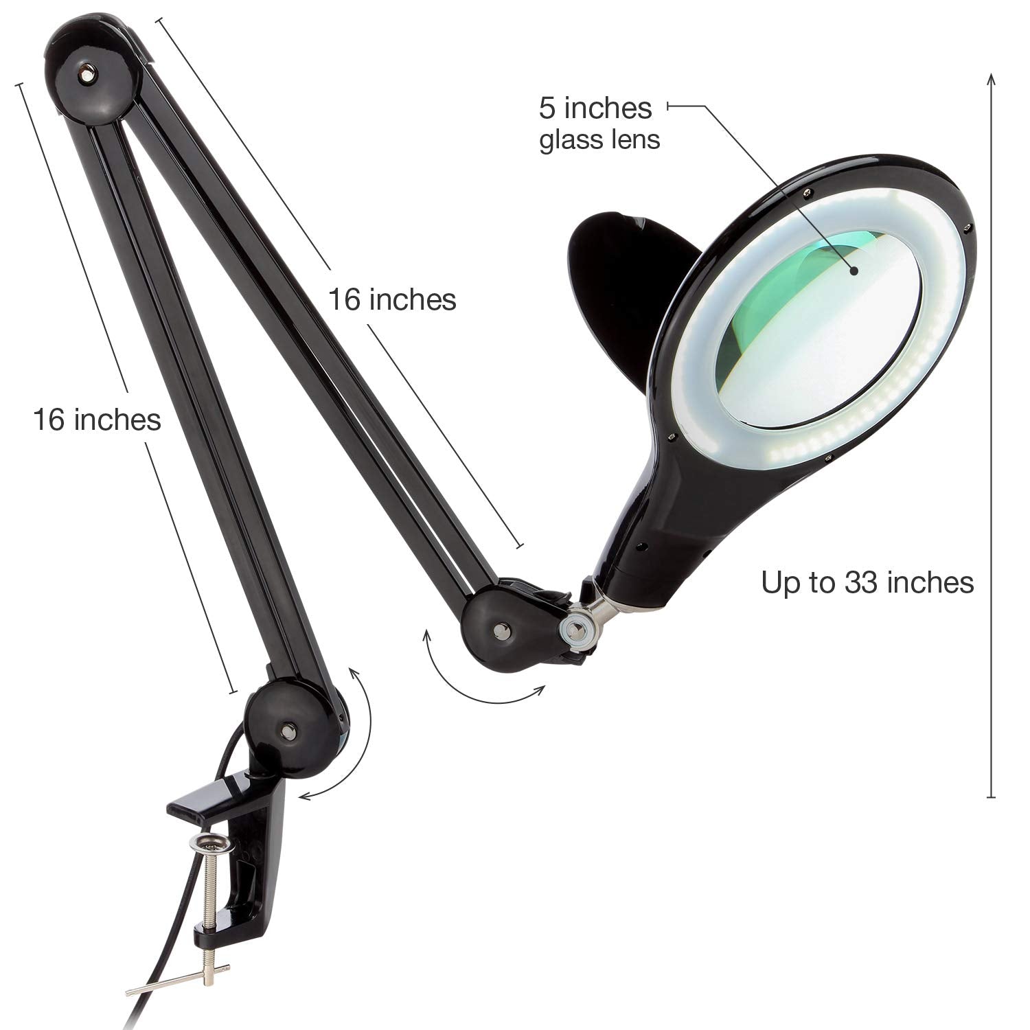 Brightech LightView PRO Magnifying Desk Lamp - 2.25x Magnifier, Adjustable, Black, 5 Diopter, Ideal for Crafts and Reading