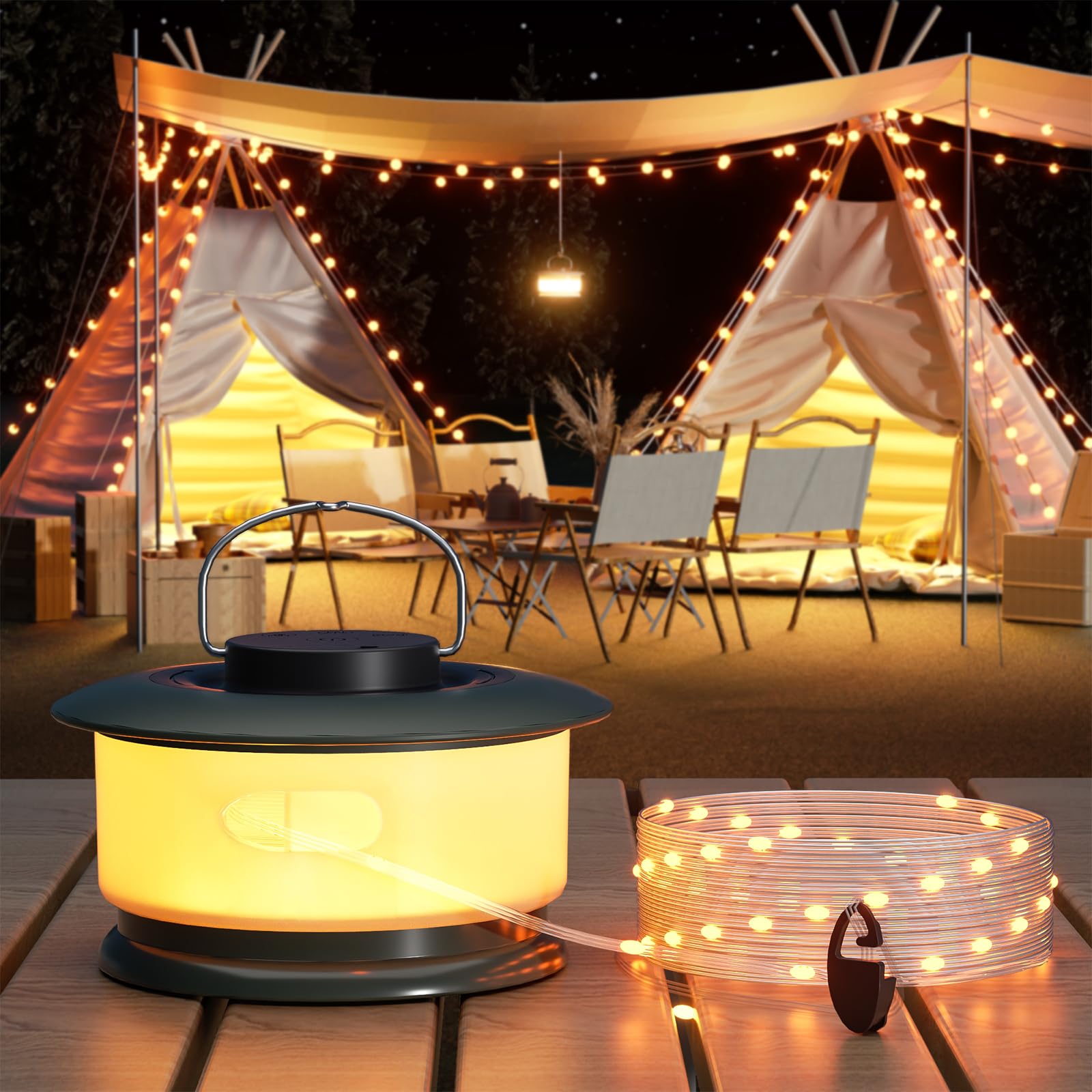 Hokone Camping String Lights, Waterproof LED Tent Light, 4 Lighting Modes, 1 Pack, Warm White, Model JSK-L20-WW
