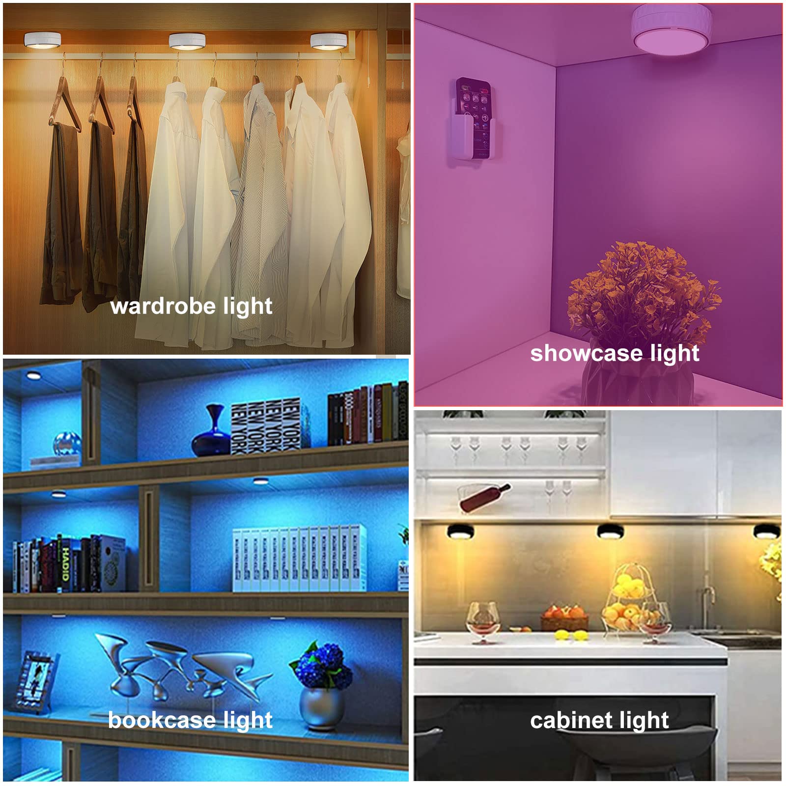 Onumii Battery Operated Puck Lights With Remote Led Under Cabinet Lighting Wireless Stick On Lights Color Changing Timer Tap Lig