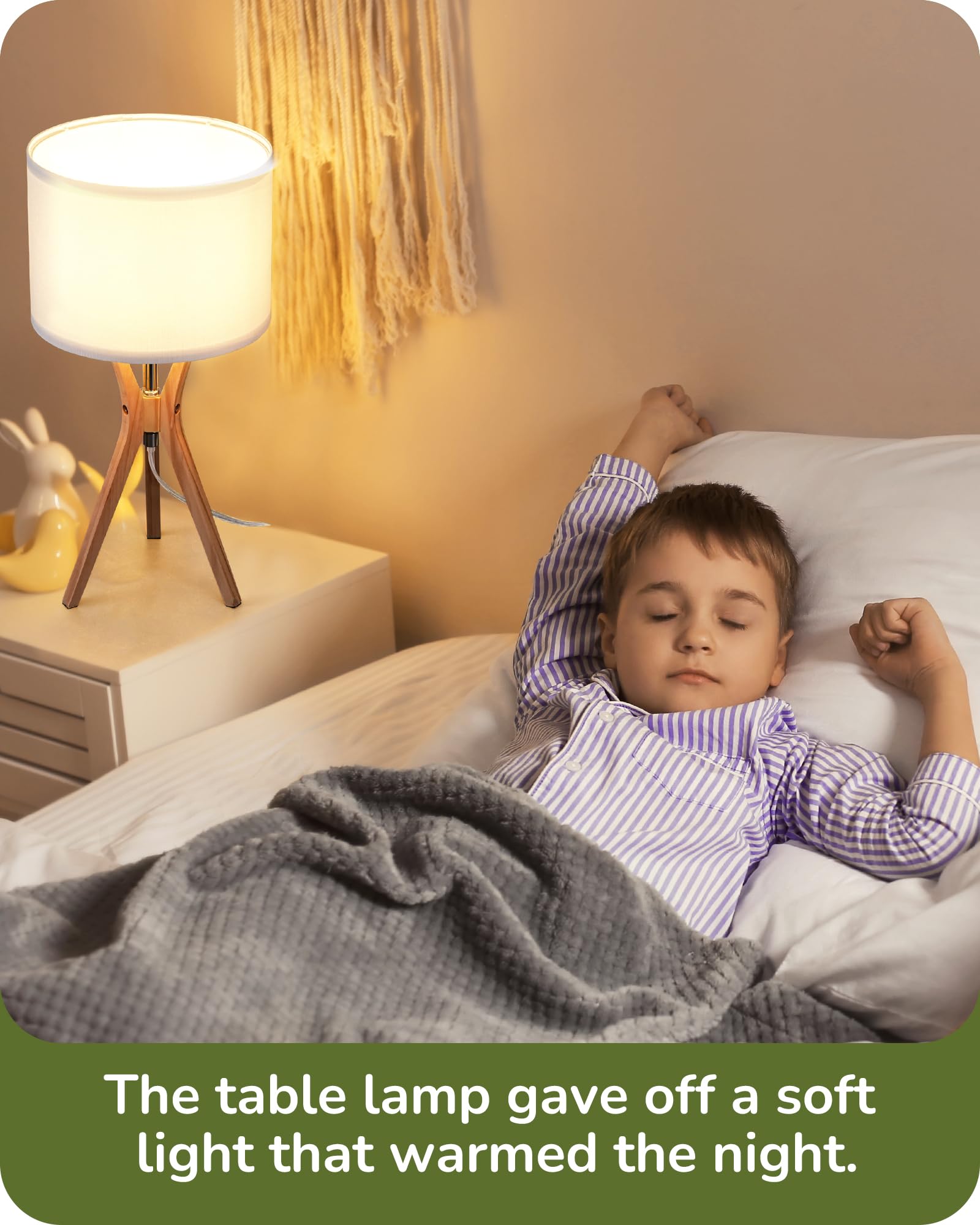EDISHINE Modern Tripod Table Lamp, 17.5in, Wood Legs, White Linen Shade, E26 Base, Ideal for Bedroom and Living Room