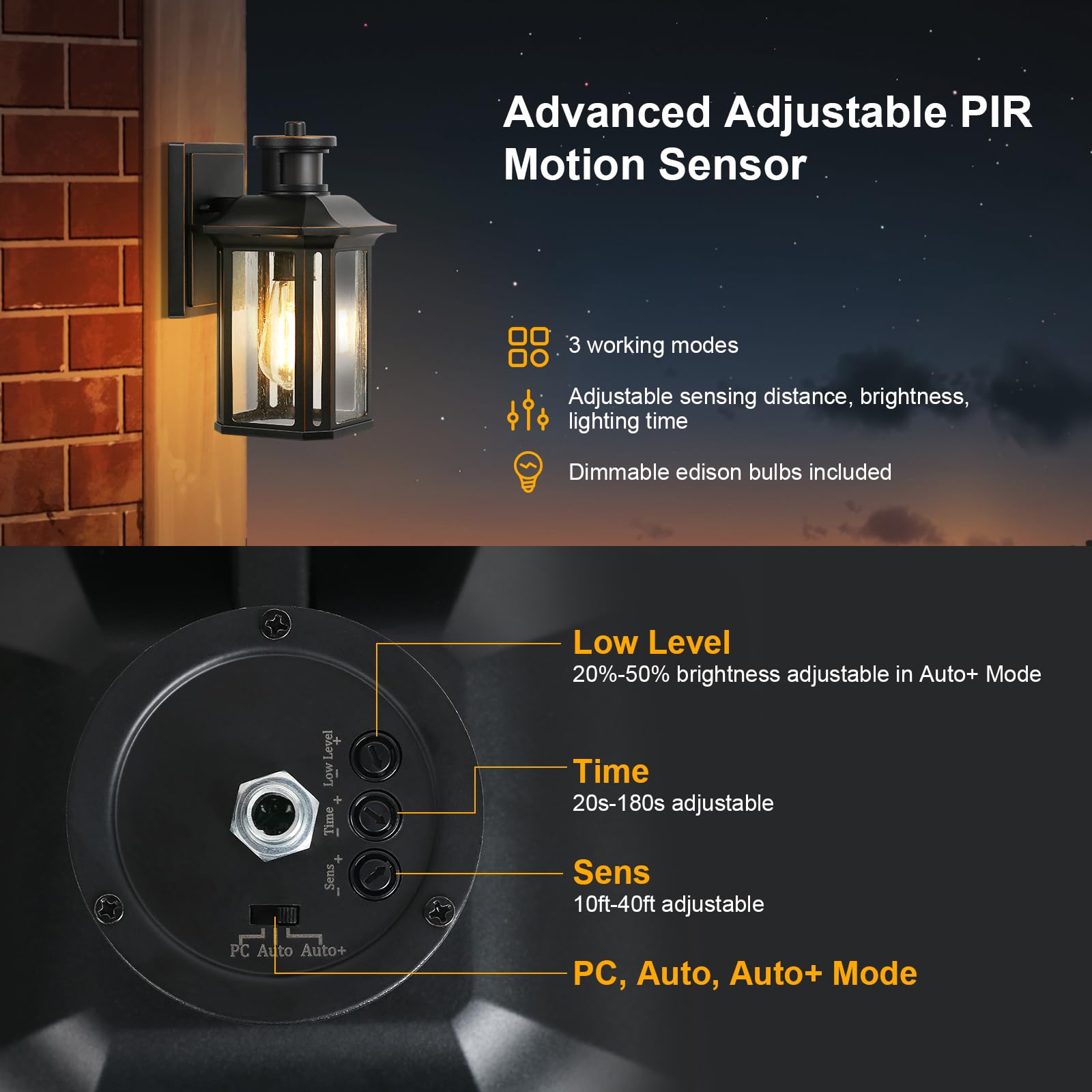 2 Pack Motion Sensor Outdoor Lights, 3 Adjustable Lighting Modes Porch Lights, Dusk To Dawn Exterior Lighting Fixture, Waterproo