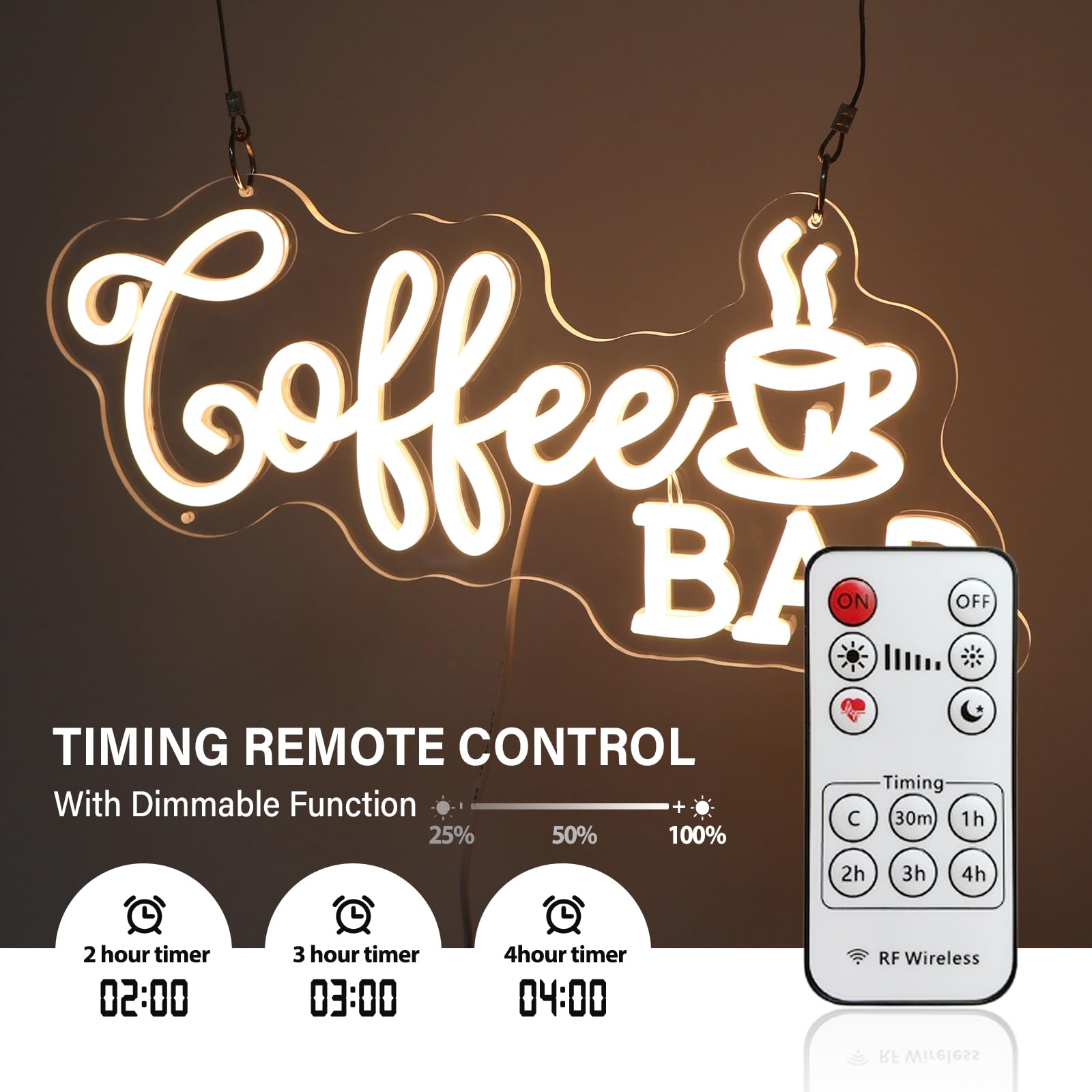 MinIeoh Coffee Bar Neon Sign, Dimmable Warm White LED, USB Powered, 15x7 inches, Silicone Material, Model FTNHD-COFFEEBAR