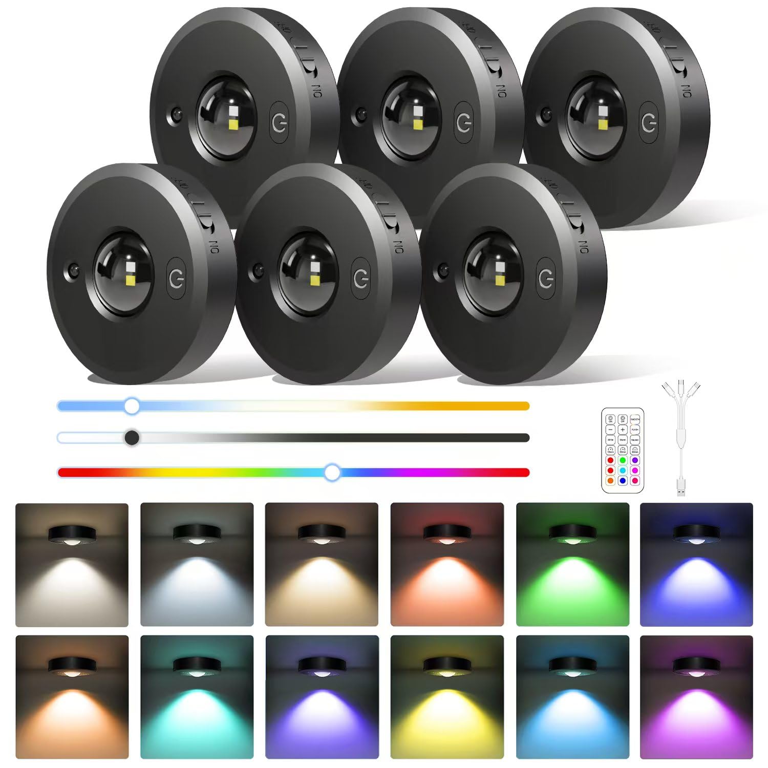 Yesenlight Rechargeable Puck Lights with Remote - 6 Pack LED Under Cabinet Lighting  Color Changing  Dimmable  1000mAh Battery Powered  Timer  Night Light  for Kitchen  Closet and More  Size: 2.56 