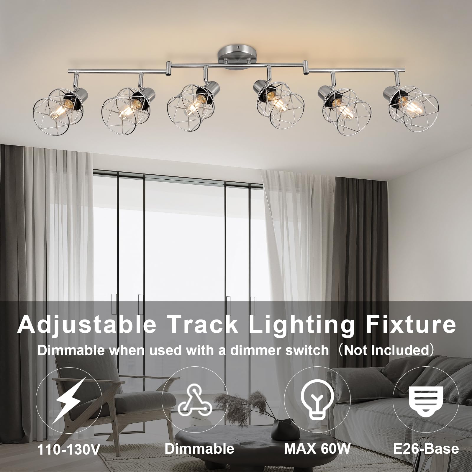 Wilon 6-Light Track Lighting Fixtures, Brushed Nickel Flush Mount Track Light Ceiling, 6 Way Ceiling Spot Light Kitchen Light Fixtures Directional Ceiling Spotlight For Kitchen Hallway Living Room