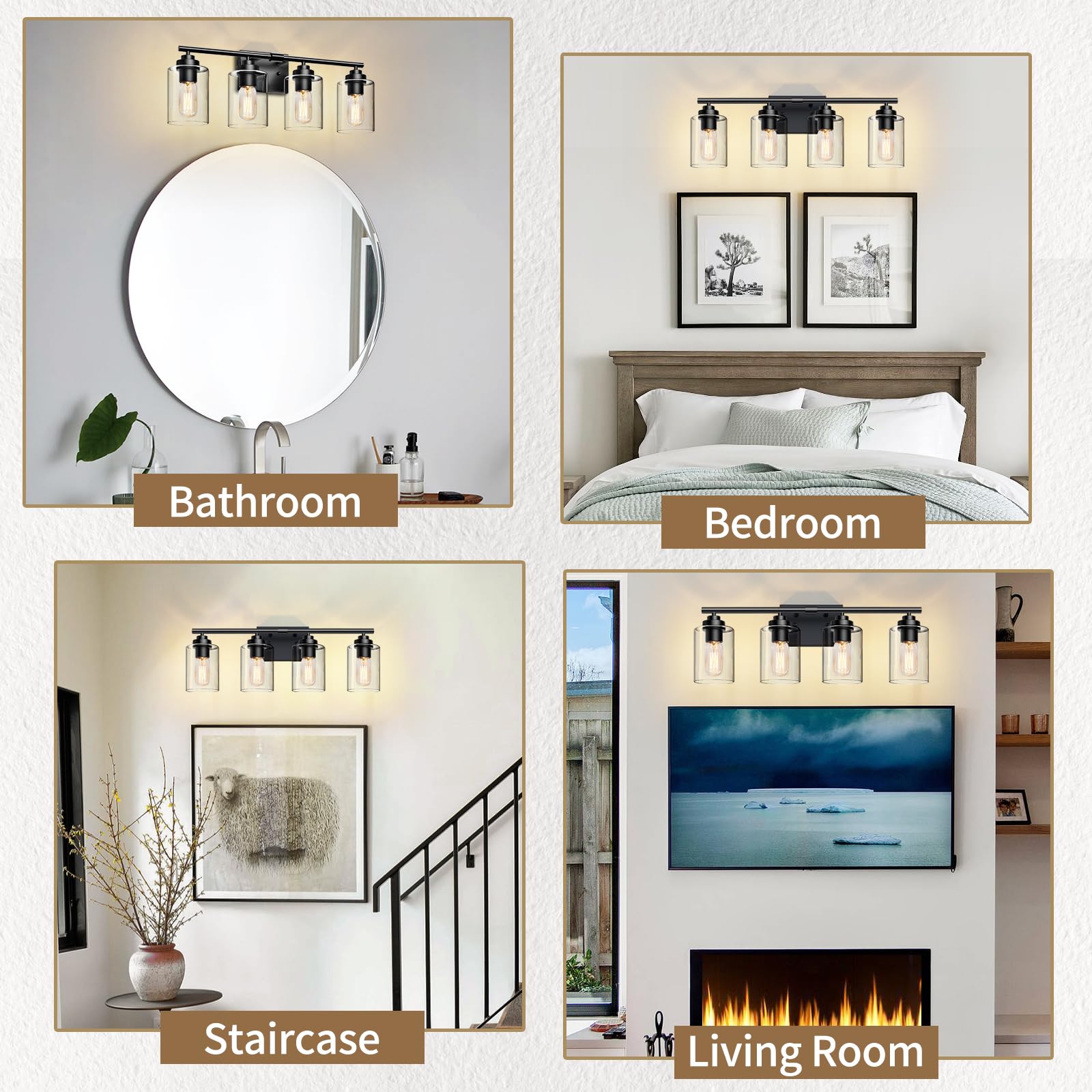 Bathroom Vanity Light Over Mirror,Vanity Light For Bathroom,Bathroom Light Fixture Wall Sconce Lighting For Bedroom,Living Room (Black, 4-Light)