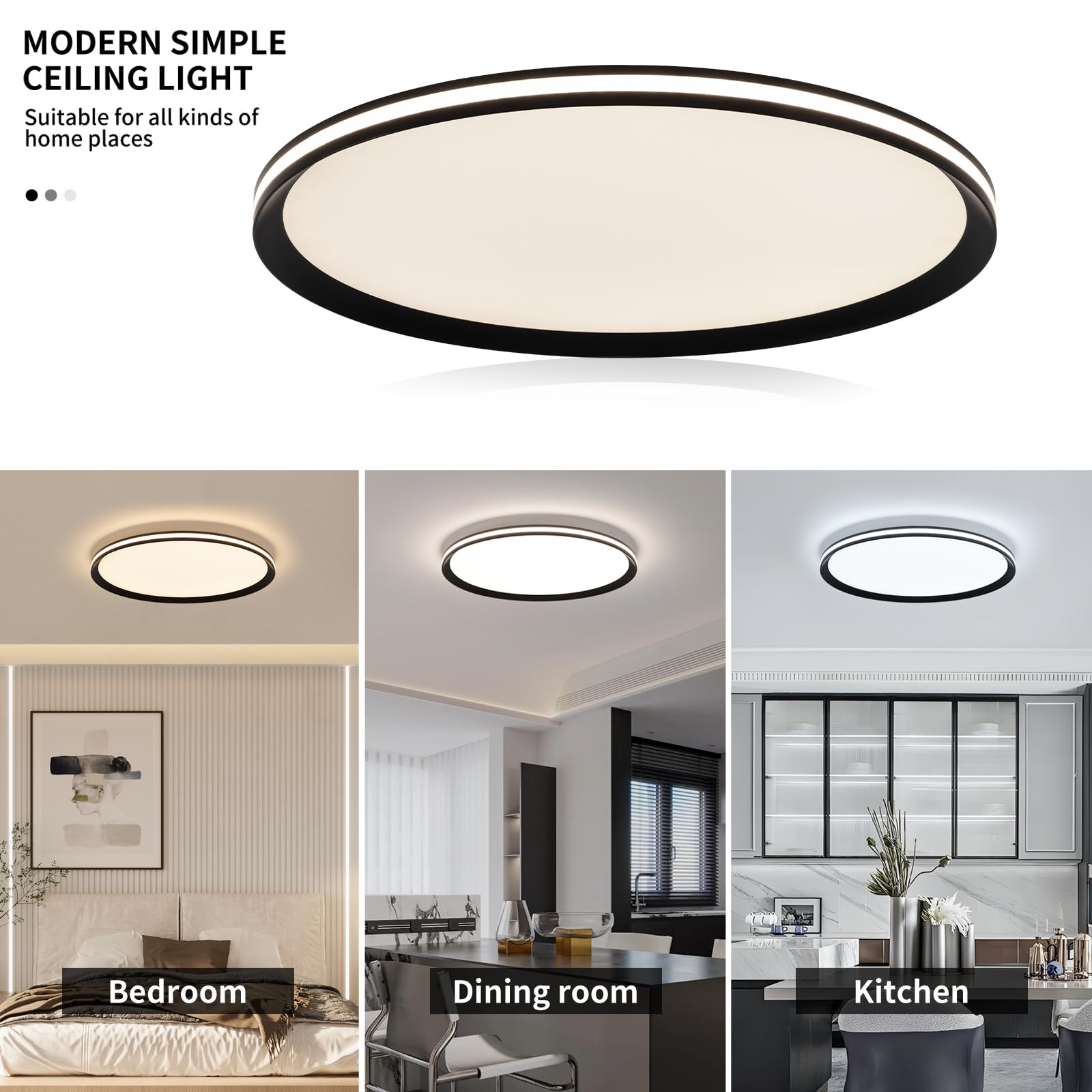 Dimmable Metal Led Ceiling Lights Fixtures,Slim, Edge Lit - 20'' Full Spectrum Smart Round Ceiling Lamps,3000-6500K Modern Ultra