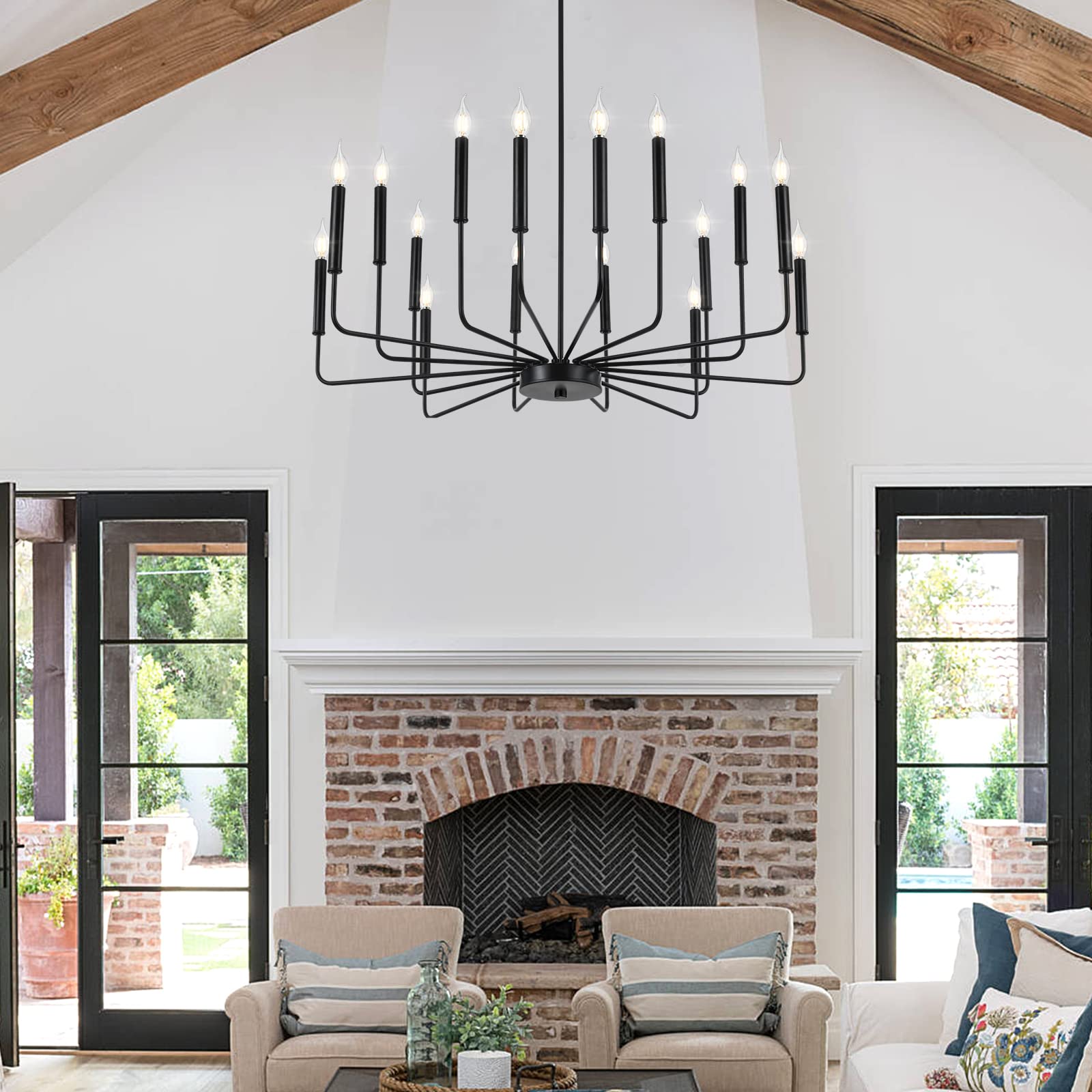 Woknos Modern Black Farmhouse Chandeliers, 16-Light Industrial Metal Chandelier Lighting, Classic Candle Hanging Pendant Light F