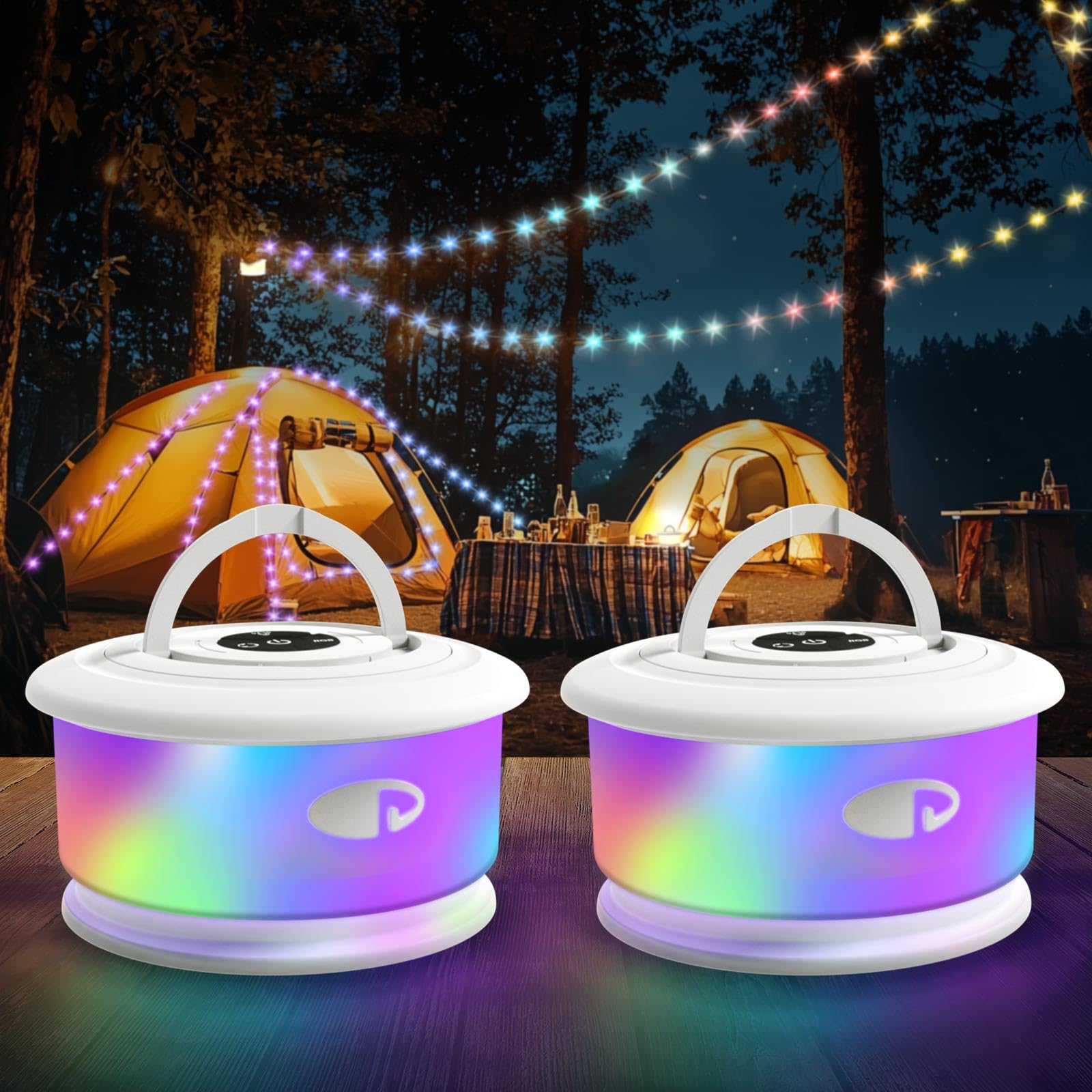 TOHETO Camping String Lights, 3 in 1 Upgraded RGB, 19 Lighting Modes, 32.8 FT, Rechargeable Lantern, White, Model JSK-L26, 2