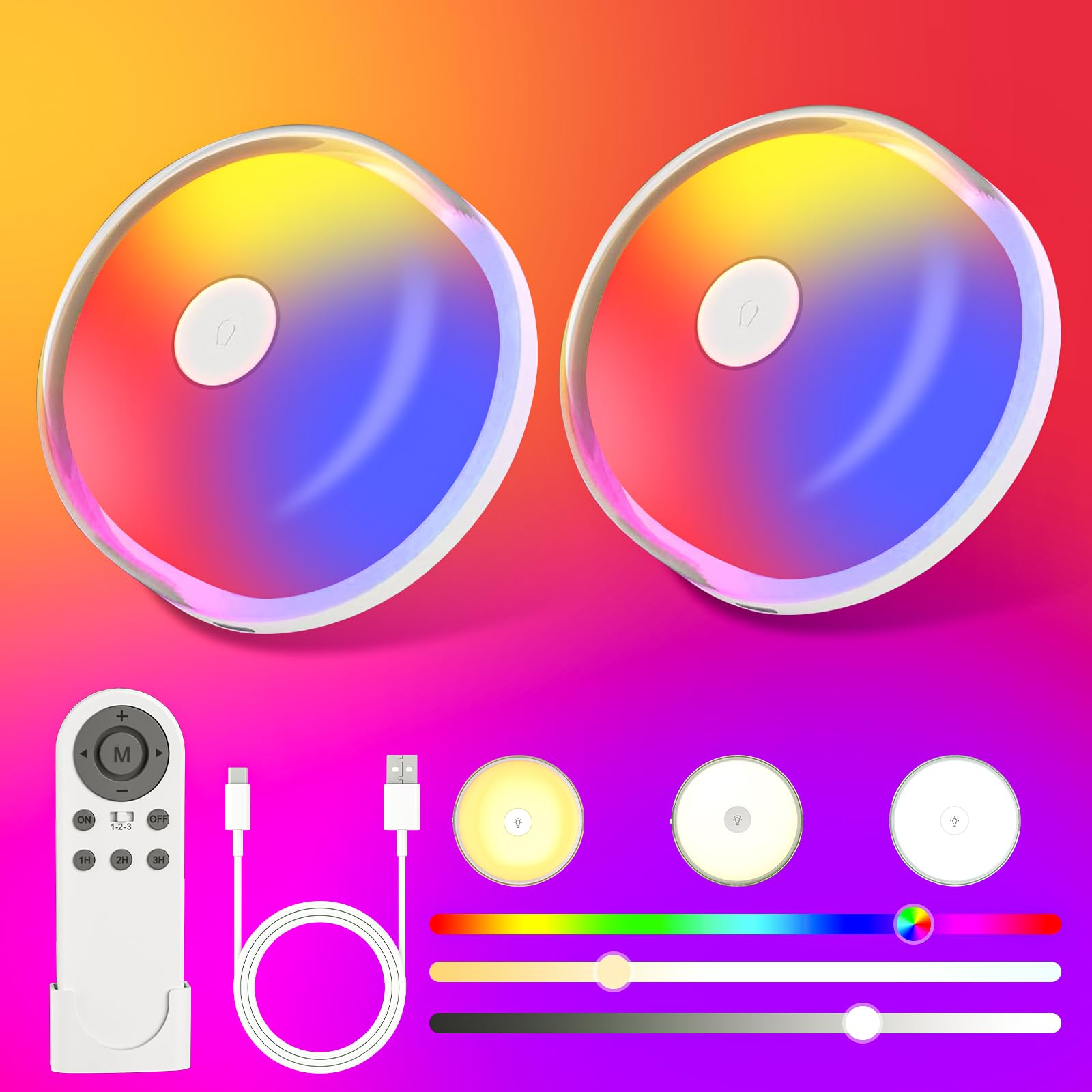 GODENBA Rechargeable Shower Light, 15 Color Mood Light, Remote Control, 2600mAh Battery, 2-Pack, White, Model T056