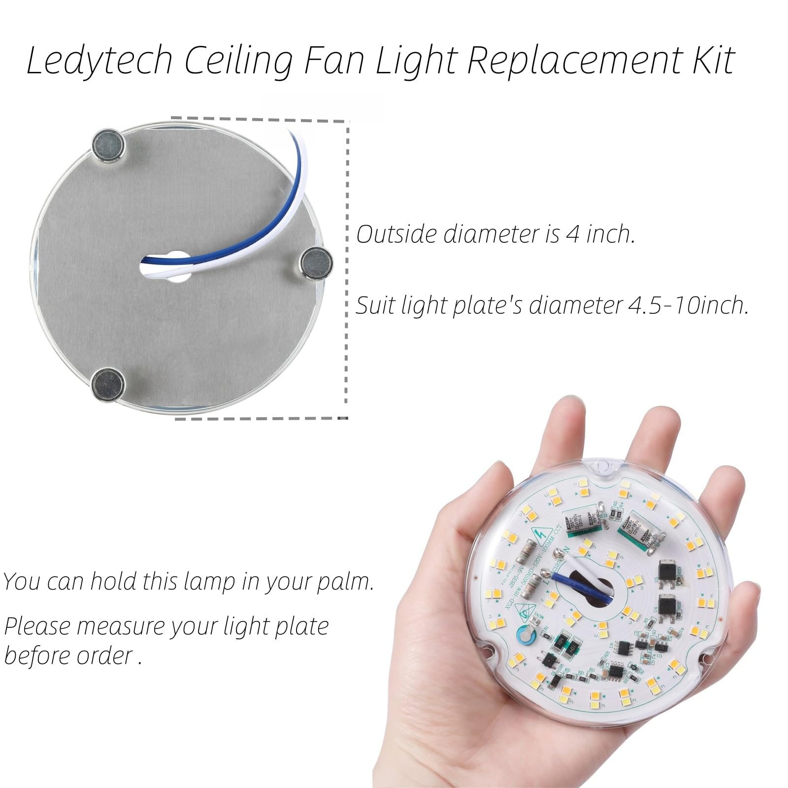 Ledytech 3.93 Led Retrofit Light Kit, Dimmable 18W, Adjustable 3000K-6000K, White, Model Ledytech4In18W