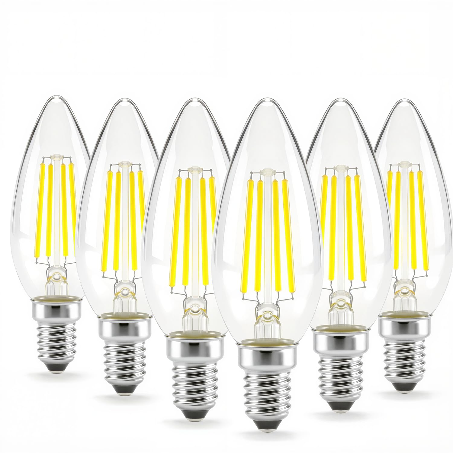 Adzok E14 European Base Bulb,40W Equivalent,Filament Clear Glass,450LM Candle Bulb, Daylight White 6000K,for Chandeliers,Pendant