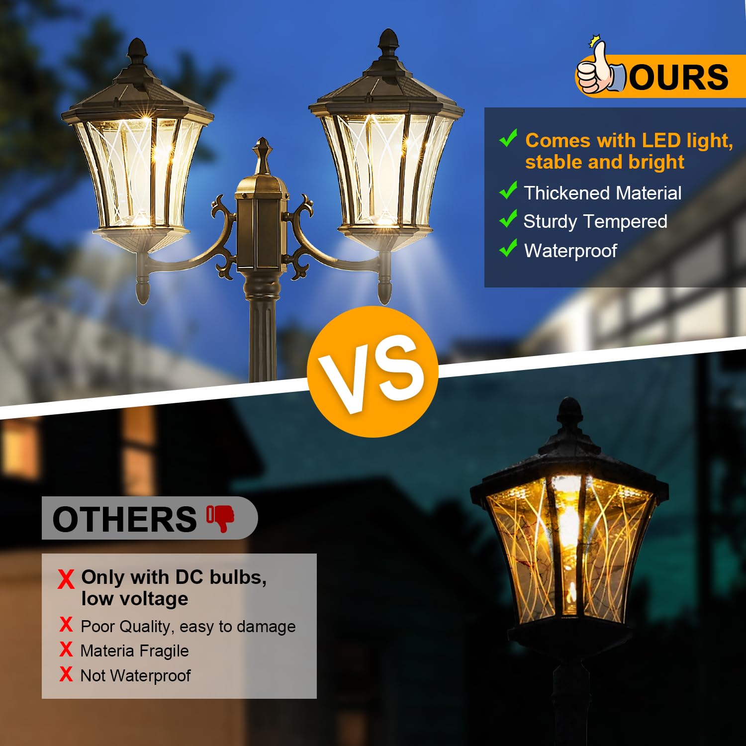 Scnycul Outdoor Solar Lamp Post Lights With Dusk To Dawn Sensor, Waterproof Led 2-Head Street Lights, Modern Solar Column Pole L