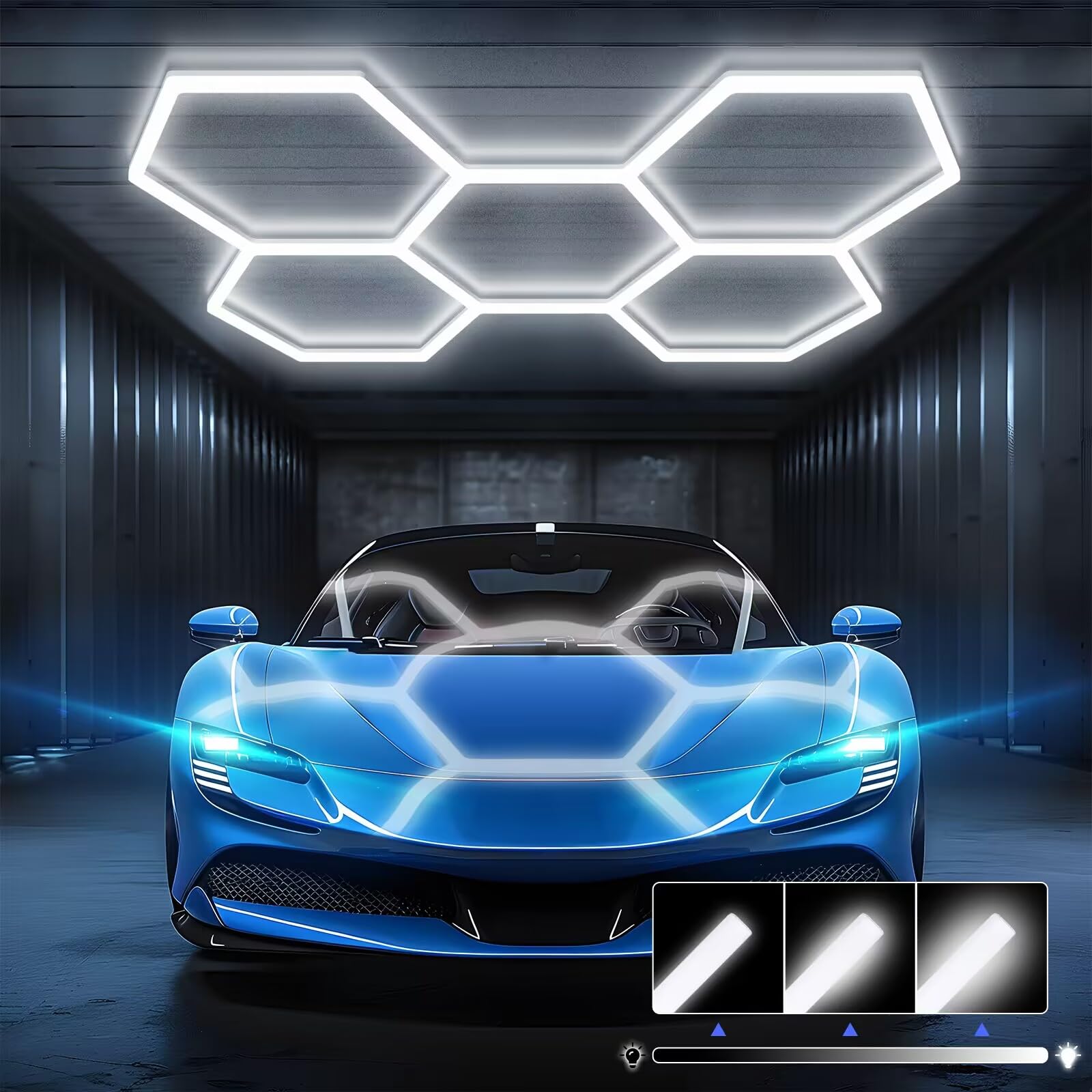 Hexagon Garage Lights-192W LED Lights,6500K 25650LM Upgraded 3-Level Dimmable LED Garage Lights,Shop Lights for Car Detailing Ga