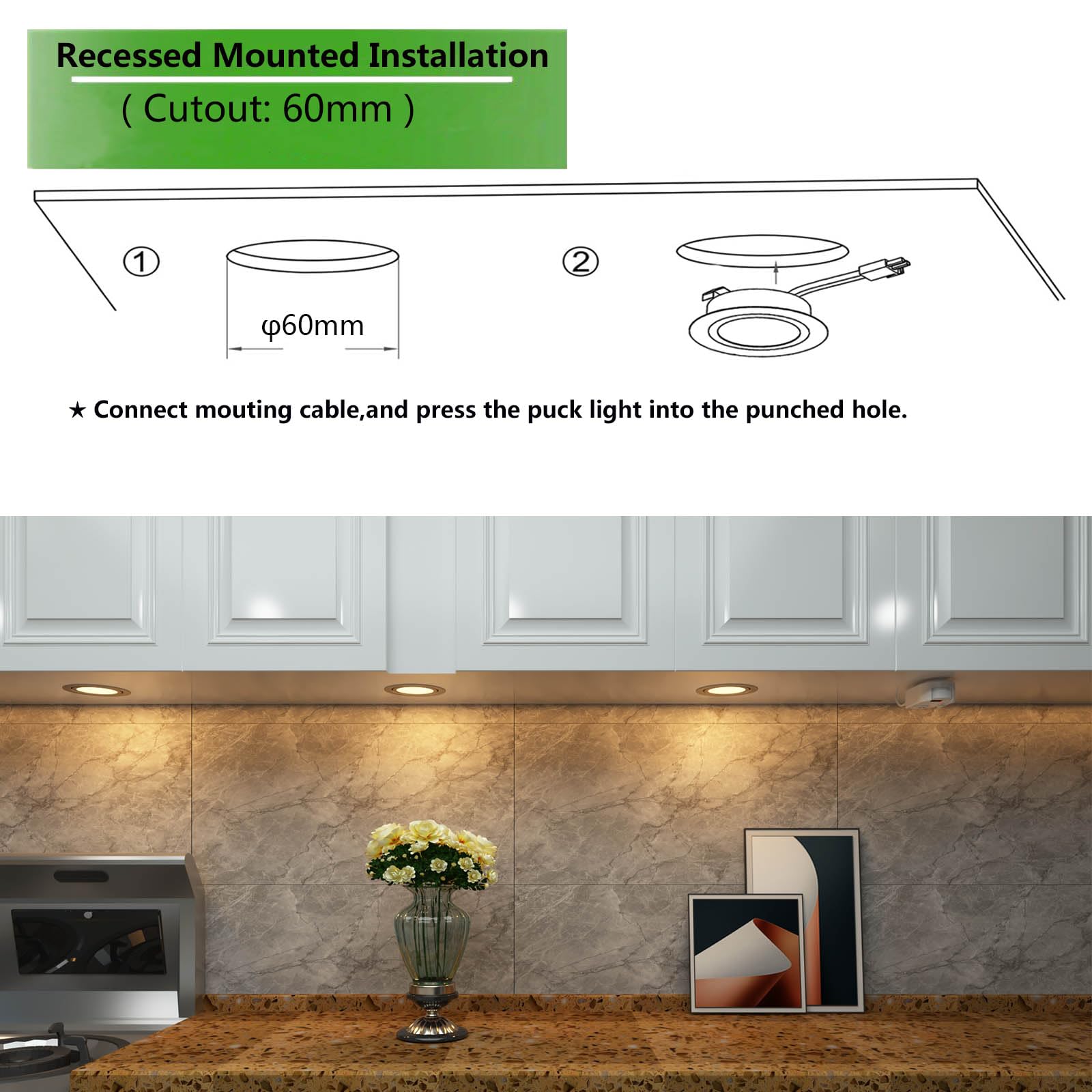 LAMPAOUS Smart Puck Lights 2700-6500K Tunable LED Under Cabinet Lighting, 3pcs, Metallic Grey, Model YF_P-CA-07