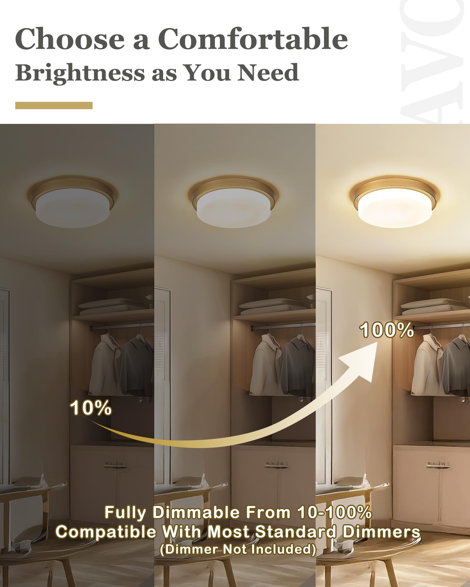 Audickic Gold Flush Mount Ceiling Light 16inch 36W Dimmable 3000K-6000K Metal Model AD-22008-L16-GD