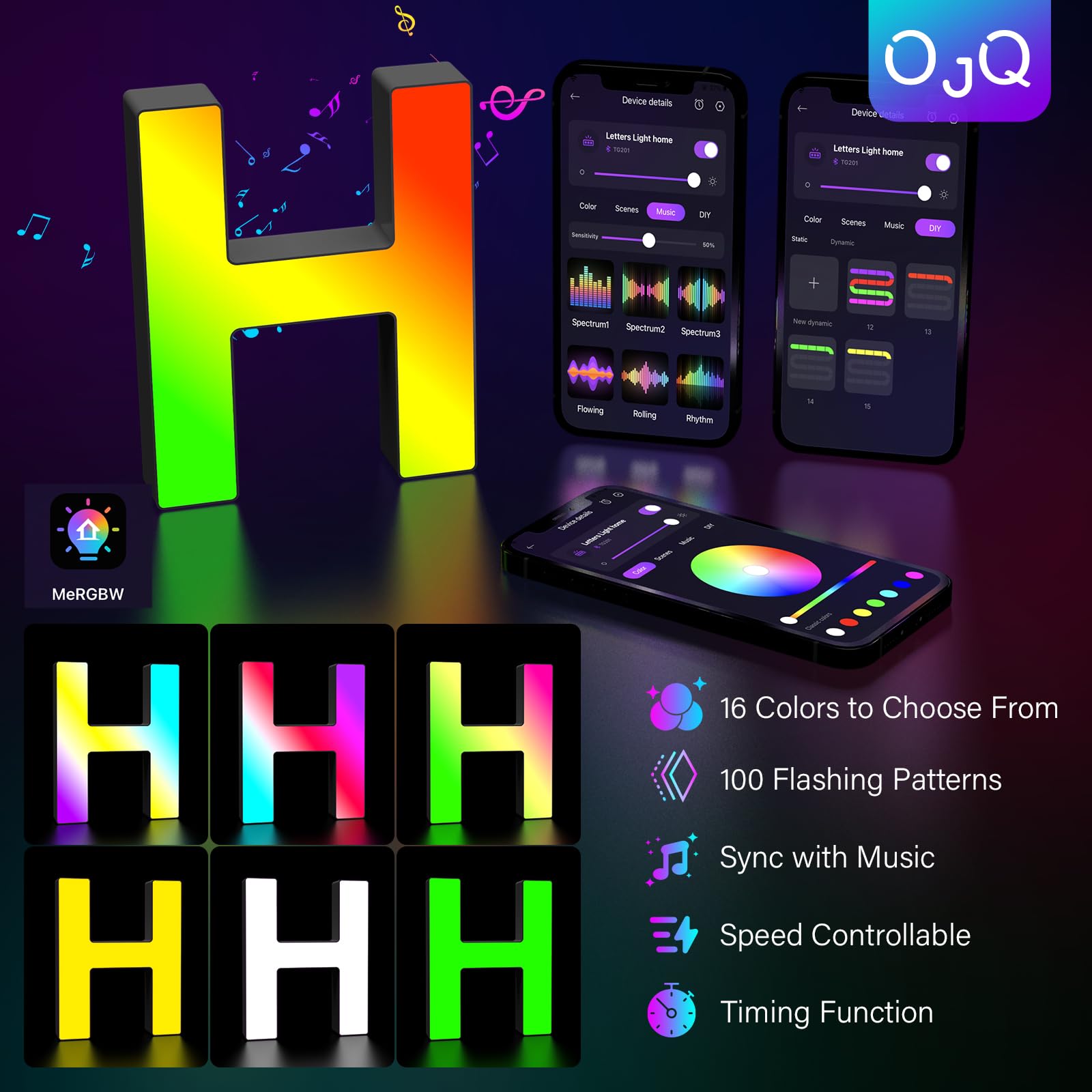 OJQ LED Light Up Letters - Colorful Alphabet Room Decor - Model A1 - Plastic - Perfect for Christmas & Birthday Gifts