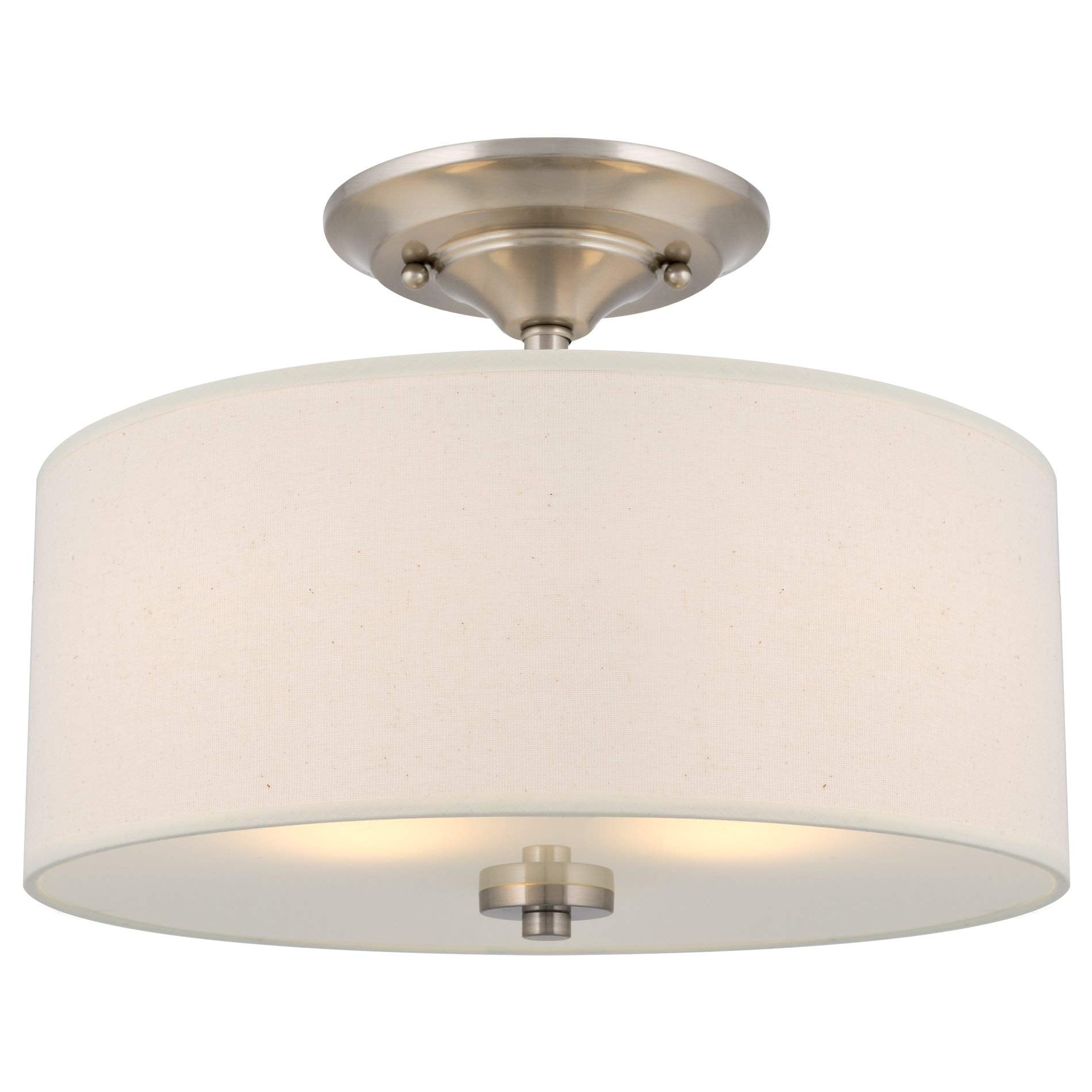 Kira Home 2-Light Semi-Flush Mount Ceiling Light Fixture, Off-White Fabric Drum Shade, Brushed Nickel Finish, Model OpenBox-RV-CSF615-414-BN