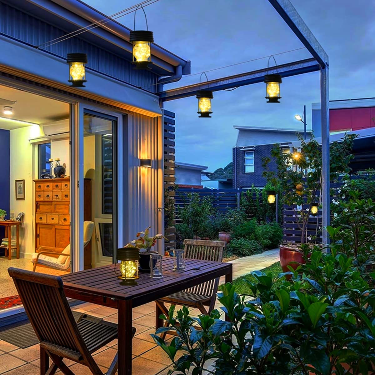 Pearlstar Solar Lanterns Outdoor Hanging Solar Lights, 2Pk Table Lamps With Retro Design, Garden Lantern Vintage Design For Land