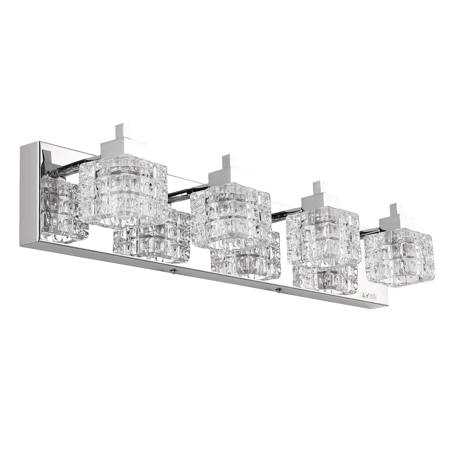TRLIFE 4-Light Bathroom Vanity Light Fixture, 26in Crystal, Stainless Steel, Silver, Model Crystal-TS-4T