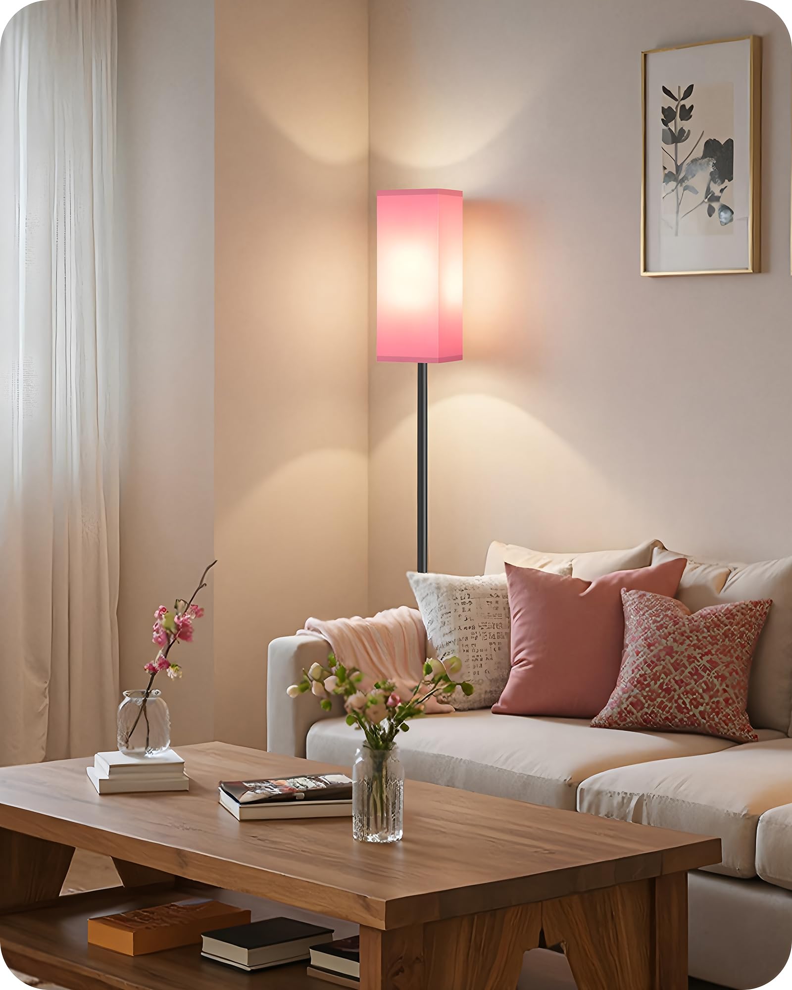 GOEBLESON Floor Lamps Set of 2, Modern Tall Standing, Metal, 64.6in, Pink and Black, Model P07LDP205W1