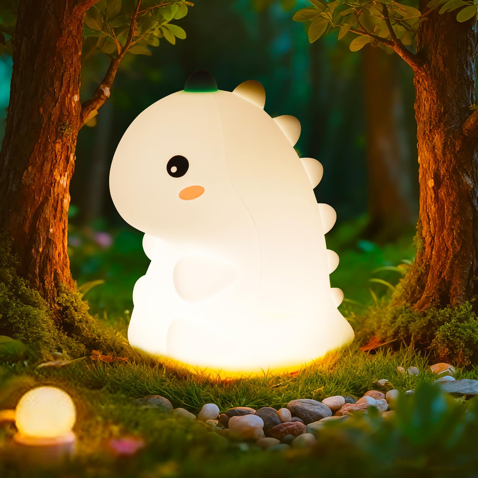 canvage Dinosaur Night Light for Kids - Cute Gifts LED Lamp for Bedroom/Desk/Table Decor - Rechargeable Silicone Night Light for