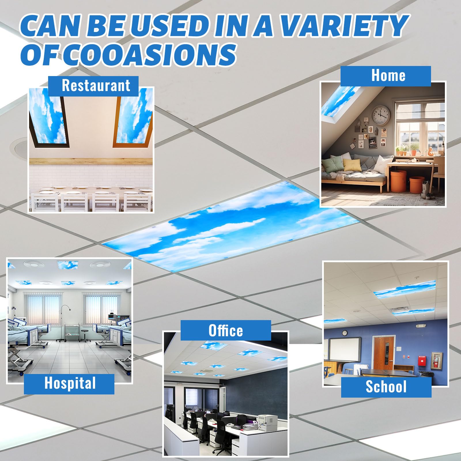 Hortsun Fluorescent Light Covers Magnetic Shade Panel 4 x 2 Feet Cloud Blue Sky Oxford Fabric