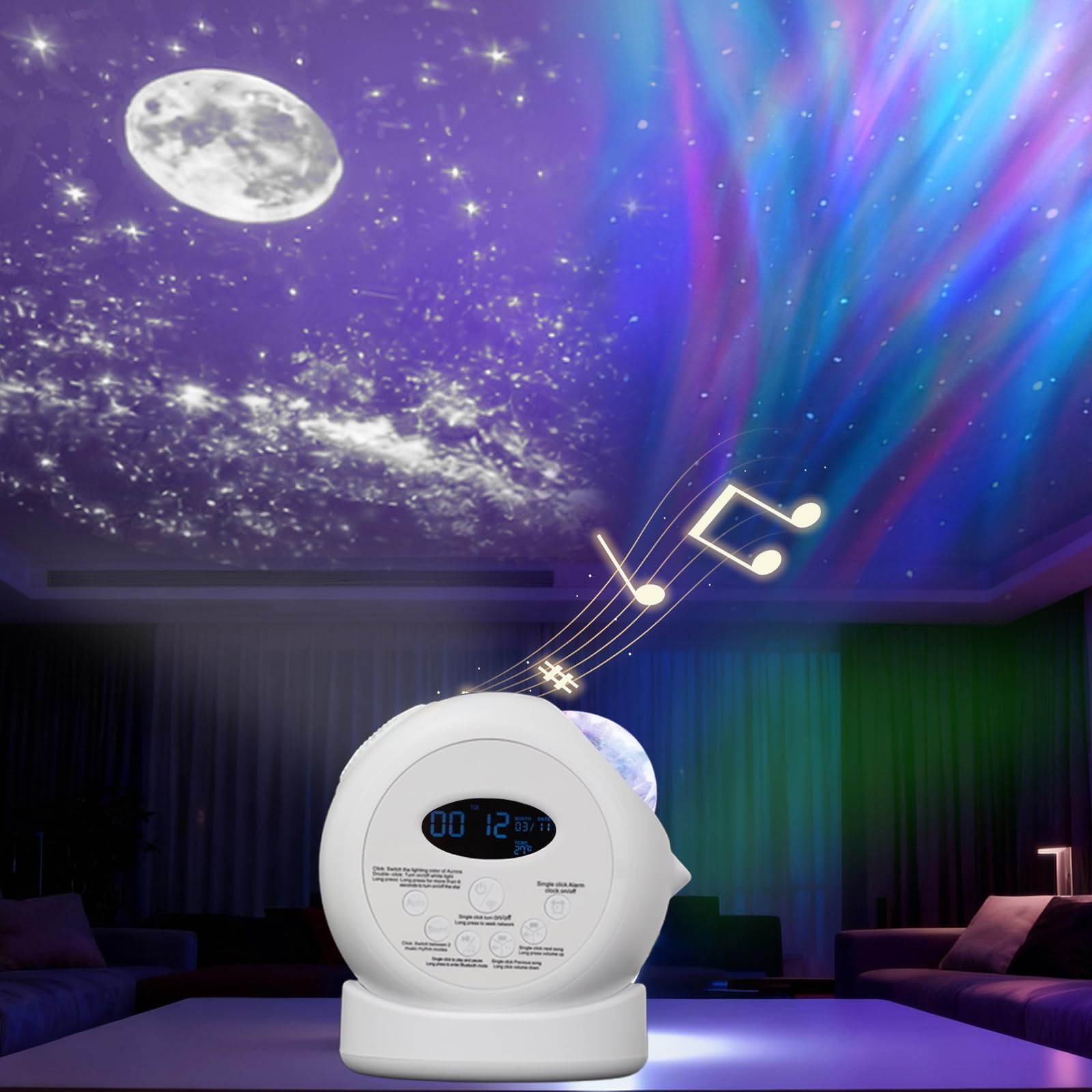 Aurora Starlight Sky Projector Night Light Features Bluetooth Music Playback & 5 Galaxy Projection Modes - Bedroom Nebula Ceilin