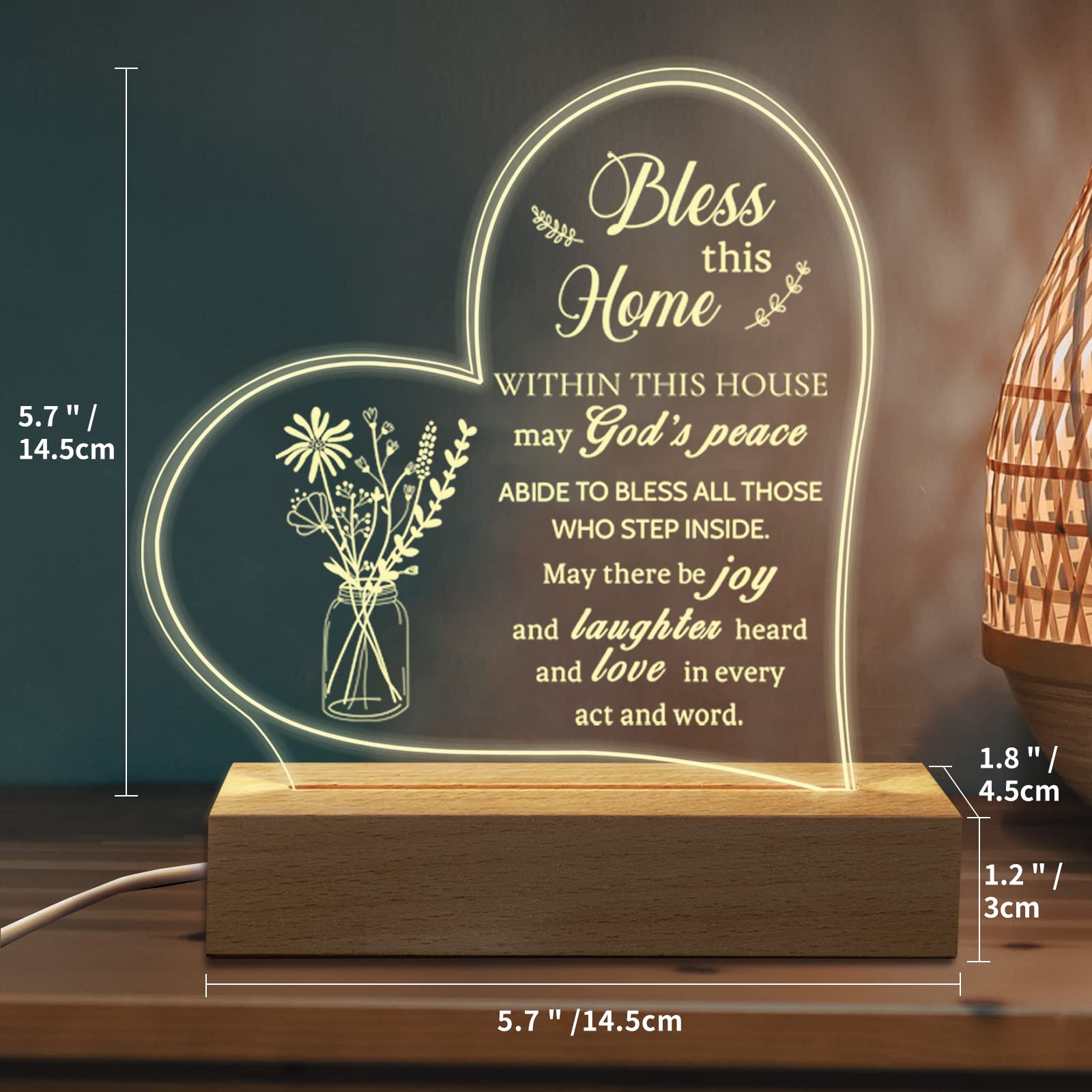 Hiipeenow Acrylic Engraved Night Light, House Blessing Gift, 15X19Cm, White, Model 464349684 For New Homeowners And Couples