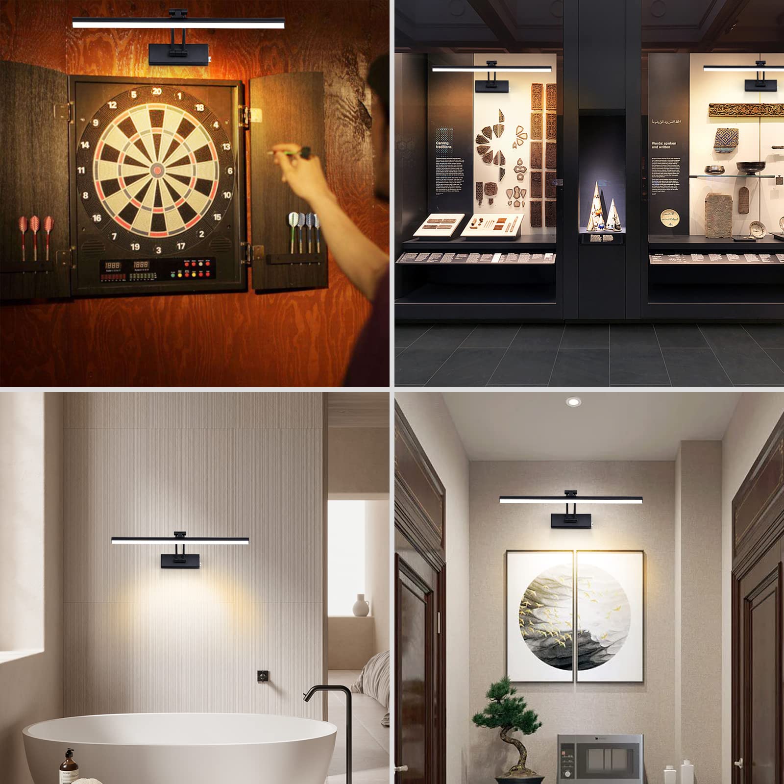 Howmzon Wireless Picture Light  16 Inches  Battery Operated  Dimmable Black Metal Led Art Light For Wall Sconce