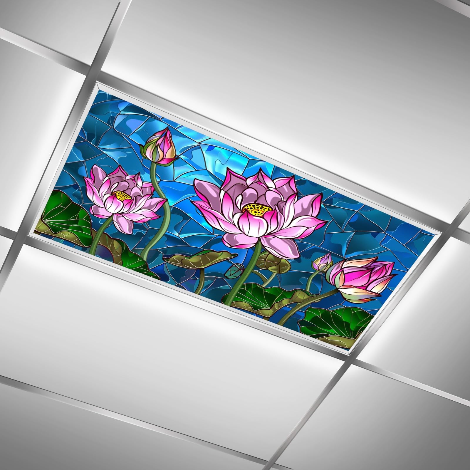 MSINMKOK Fluorescent Light Covers for Classroom Office Hospital Home - Lotus Flowers Decorative Drop Ceiling Light Cover Filters