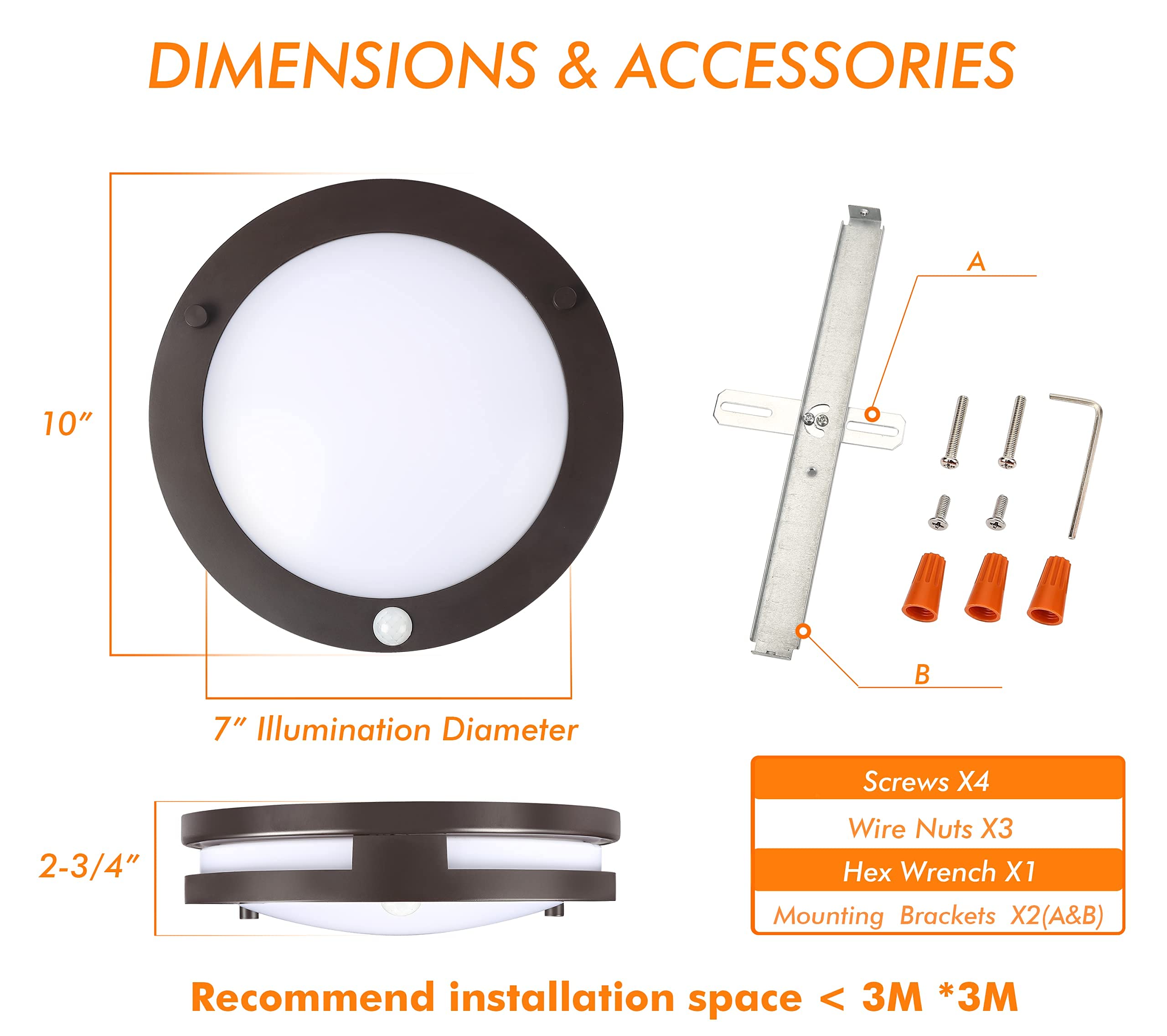 CLOUDY BAY Indoor Outdoor 10in LED Flush Mount Ceiling Light 20W, 5 Color Selectable, Oil Rubbed Bronze, Model DCO10205CMSORB
