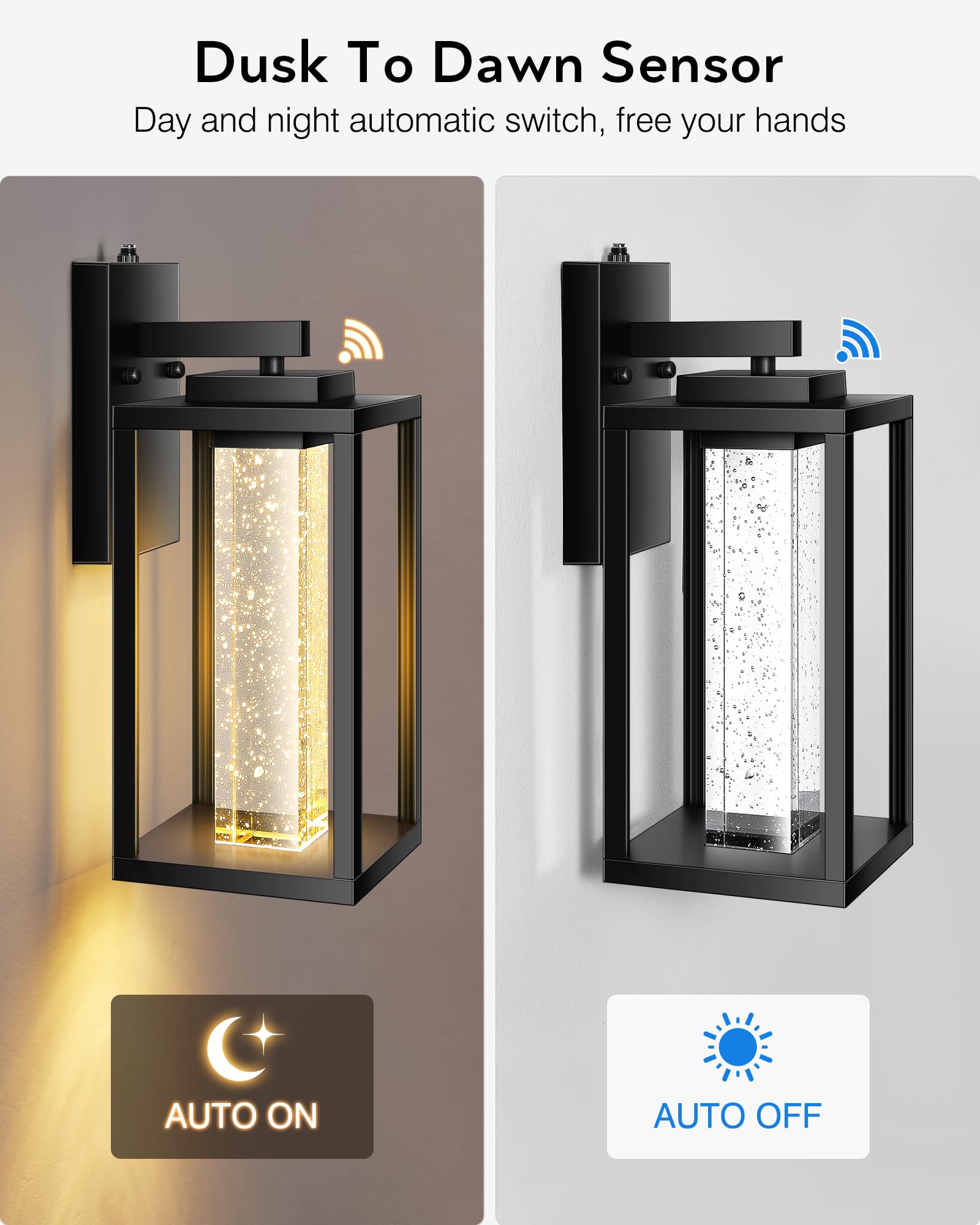 VIANIS Large Wall Mount Exterior Lighting Fixtures, Black, 10W LED, Crystal Bubble Glass, 2-Pack, Model V8115M