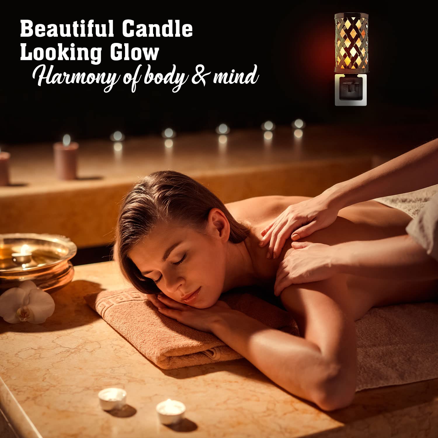 Natural Solution Himalayan Glow Salt Lamp Night Light, 360° Rotatable Wall Plug, Metal, Standard Size, Orange, Model 1809D