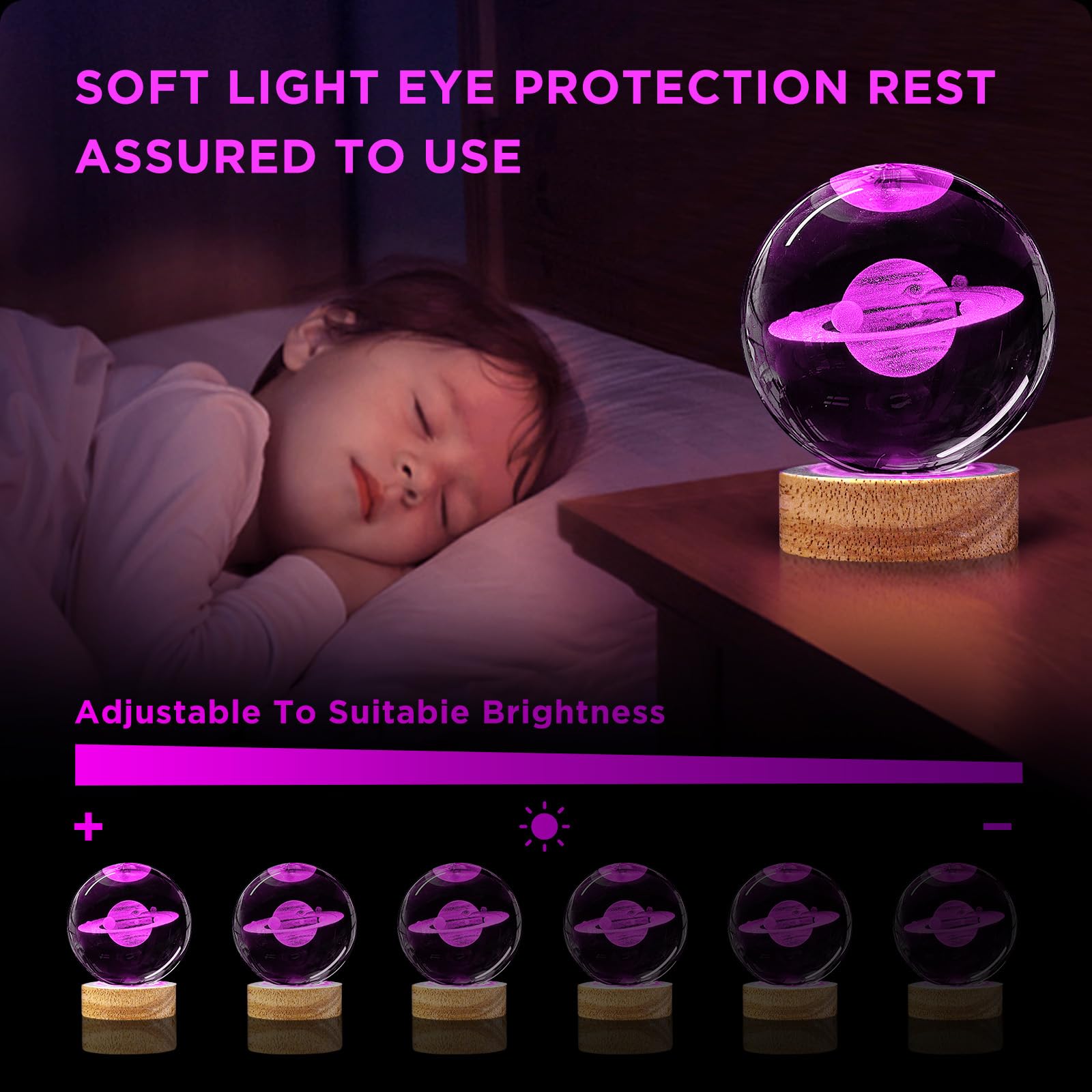 3D Saturn Crystal Ball Night Light 3.15 Inch Saturn Galaxy Planet Glass Ball Lamp With 16 Color Changing And Remote Saturn Bedro