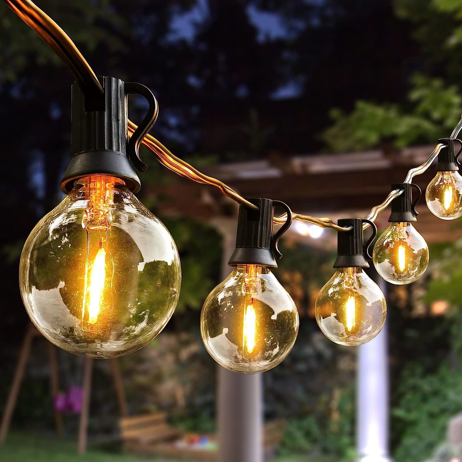 Arbrac 100ft Outdoor String Lights Waterproof/Connectable/Dimmable with 62 LED Shatterproof Bulbs UL Listed, G40 Globe 2700K Pat