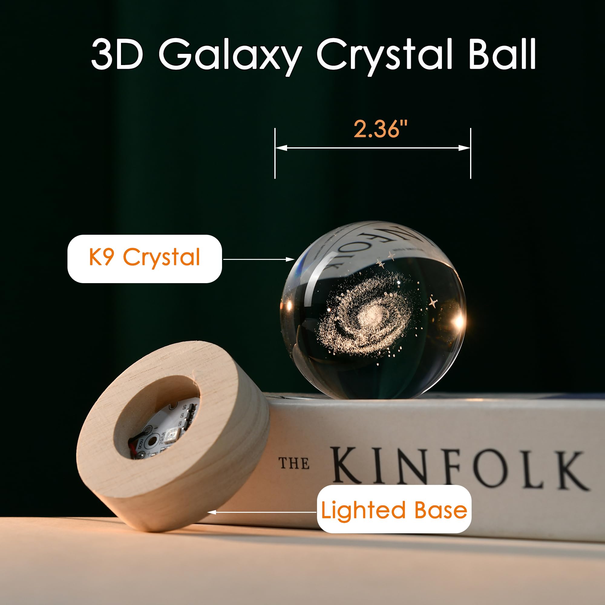 IFOLAINA 3D Galaxy Crystal Ball 2.36" Laser Engraved Glass Sphere with Colorful Base - Decorative Model for Astronomy Lovers