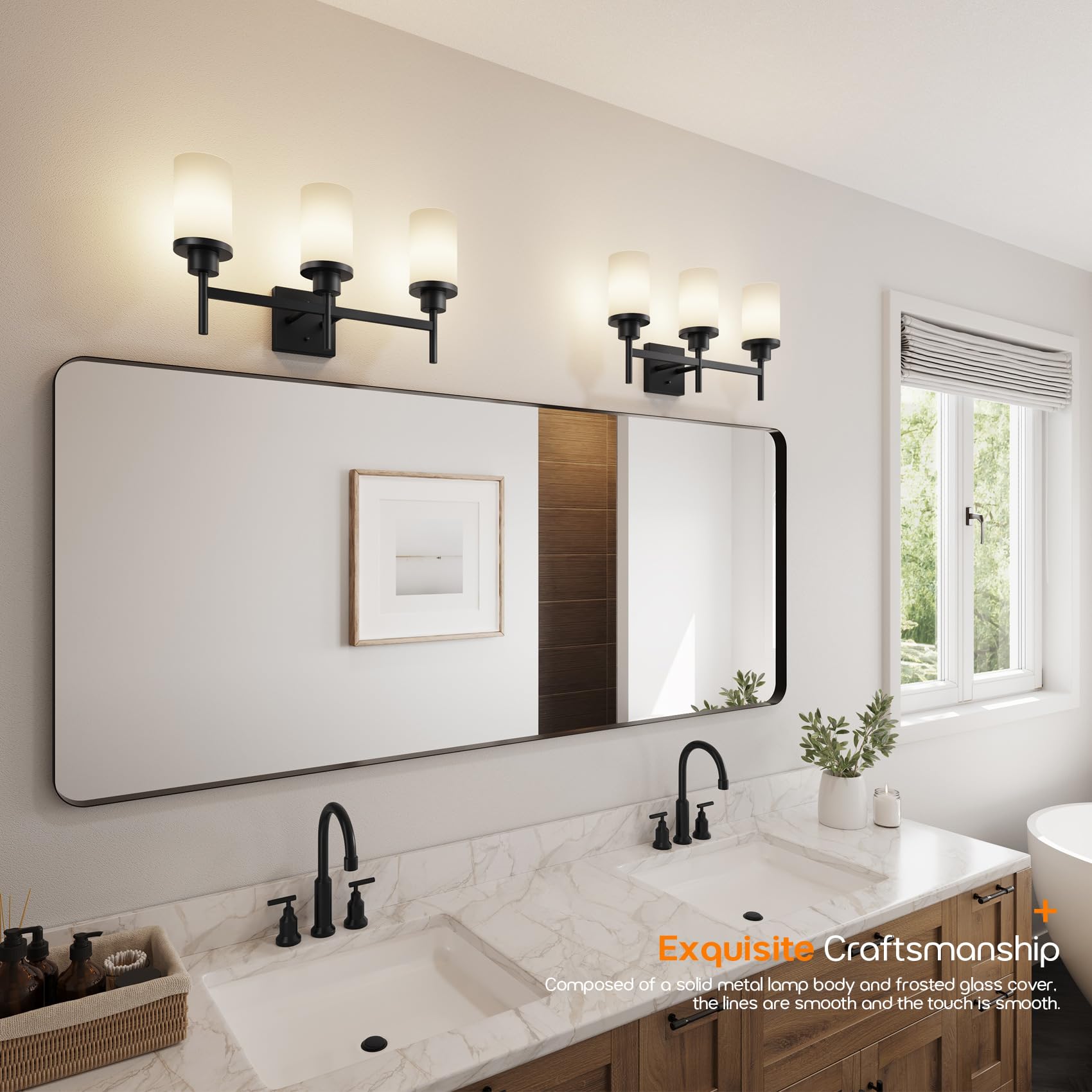 Aoneon Bathrom Light Fixtures Matte Black 3 Lights Over Mirror  Wall Sconces Lighting With White Frosted Glass Shade For Toilet Washroom Bath T001Mb-L3