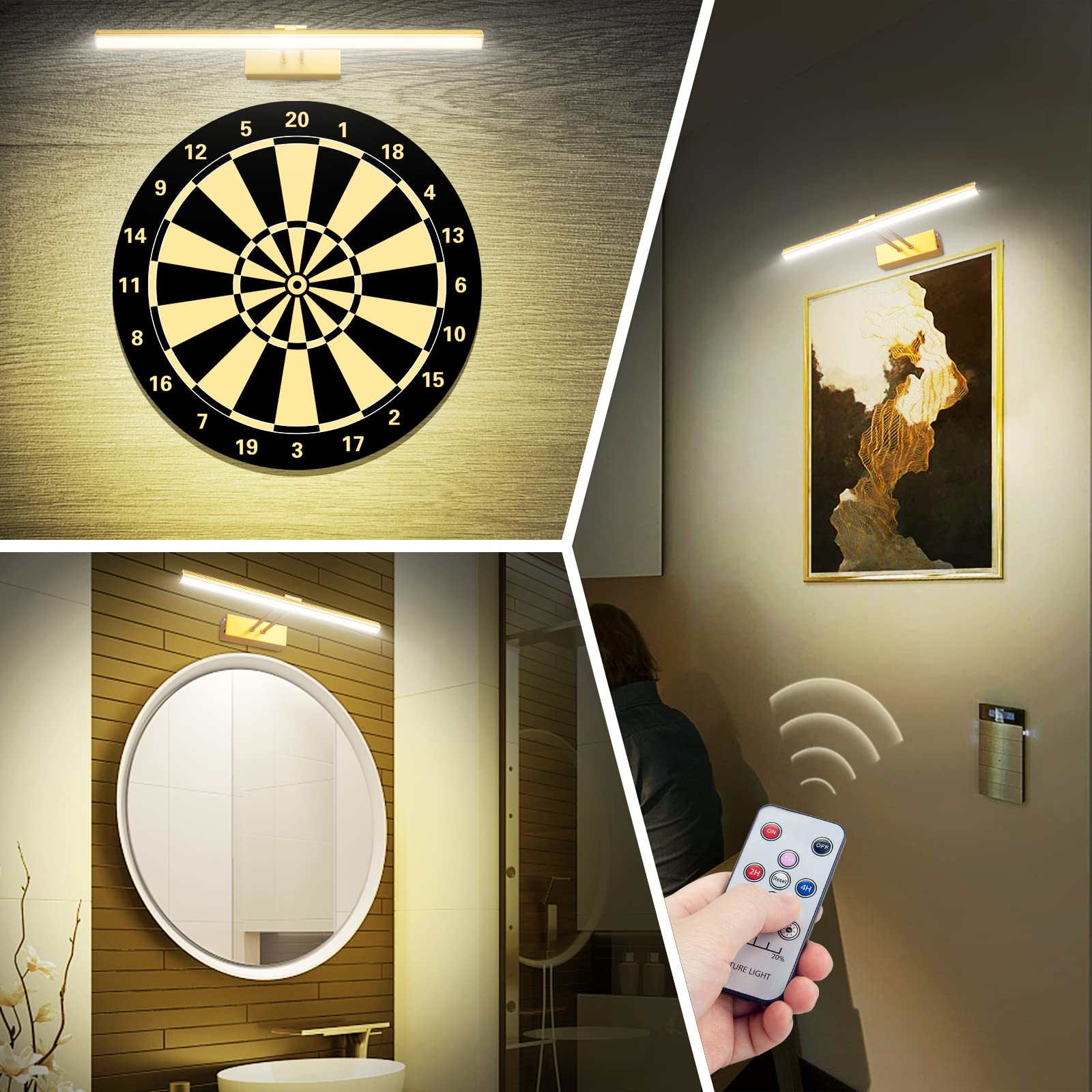 RAIFOOLLY Picture Light,5000mAh Rechargeabl Art Lights for Paintings,Remote 16 Display Accent Lighting with Timer and Dimmable f