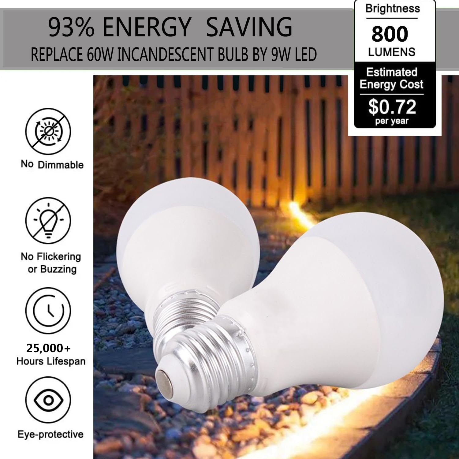 Zwwyvv Led Light Bulb,A19 60 Watt Equivalent, Energy Efficient 9W,800 Lumens, Daylight White 5000K, Non-Dimmable, Long Lifetime,