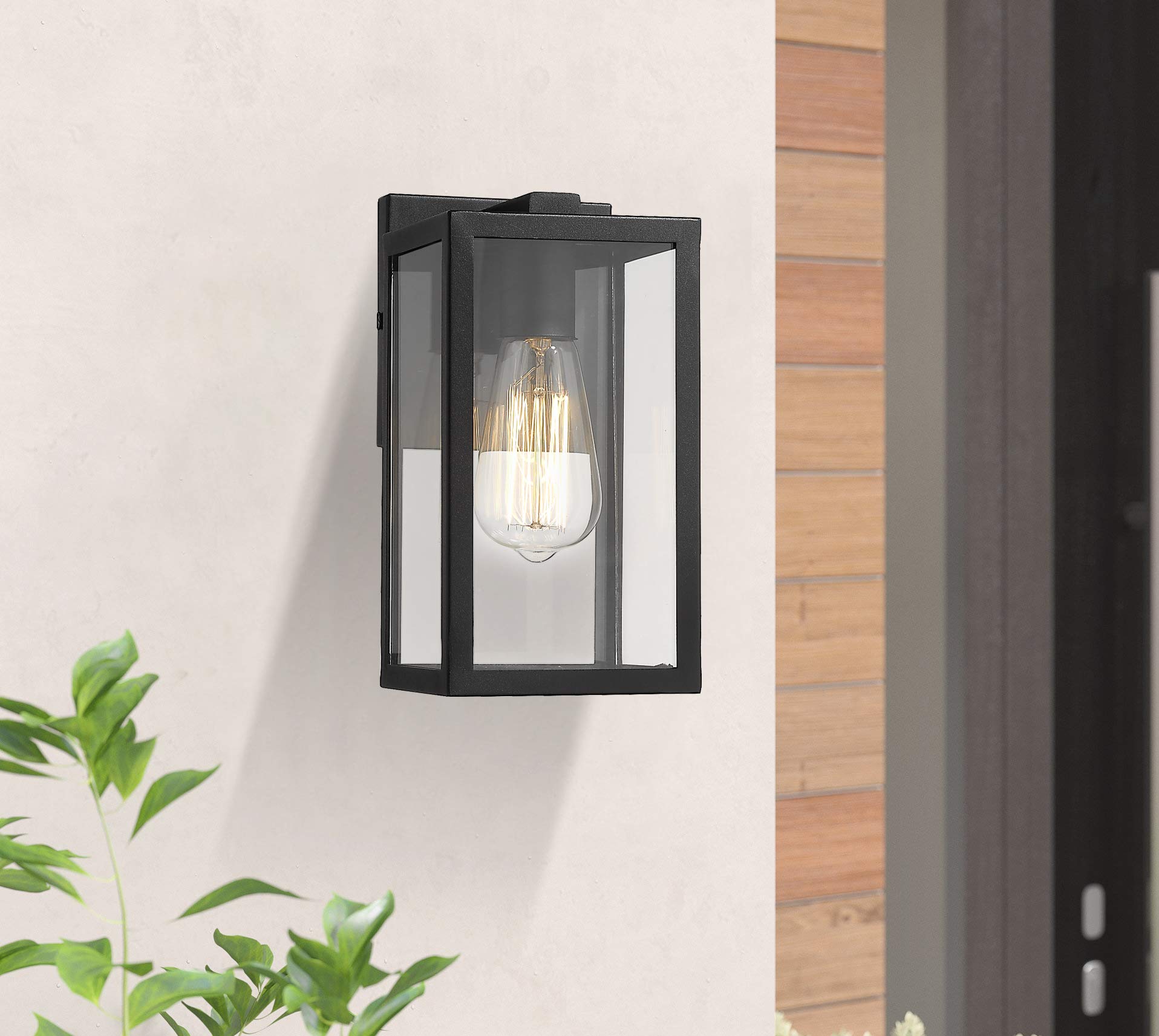 Bestshared Outdoor Wall Sconce, 1-Light Black Metal Fixture with Clear Glass for Porch, Model GMC