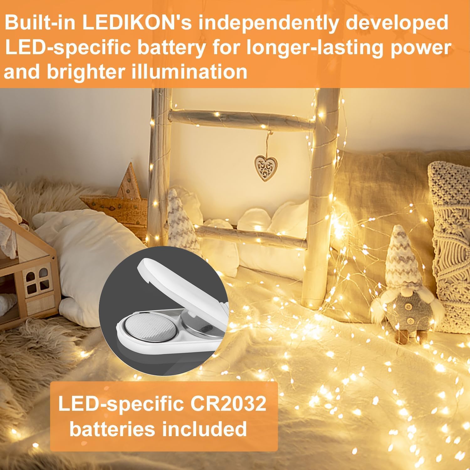 LEDIKON Fairy Lights, 24 Pack, 20 LED Warm White, 6.6ft Battery Operated, Metal, Model FL20L-24P25-1
